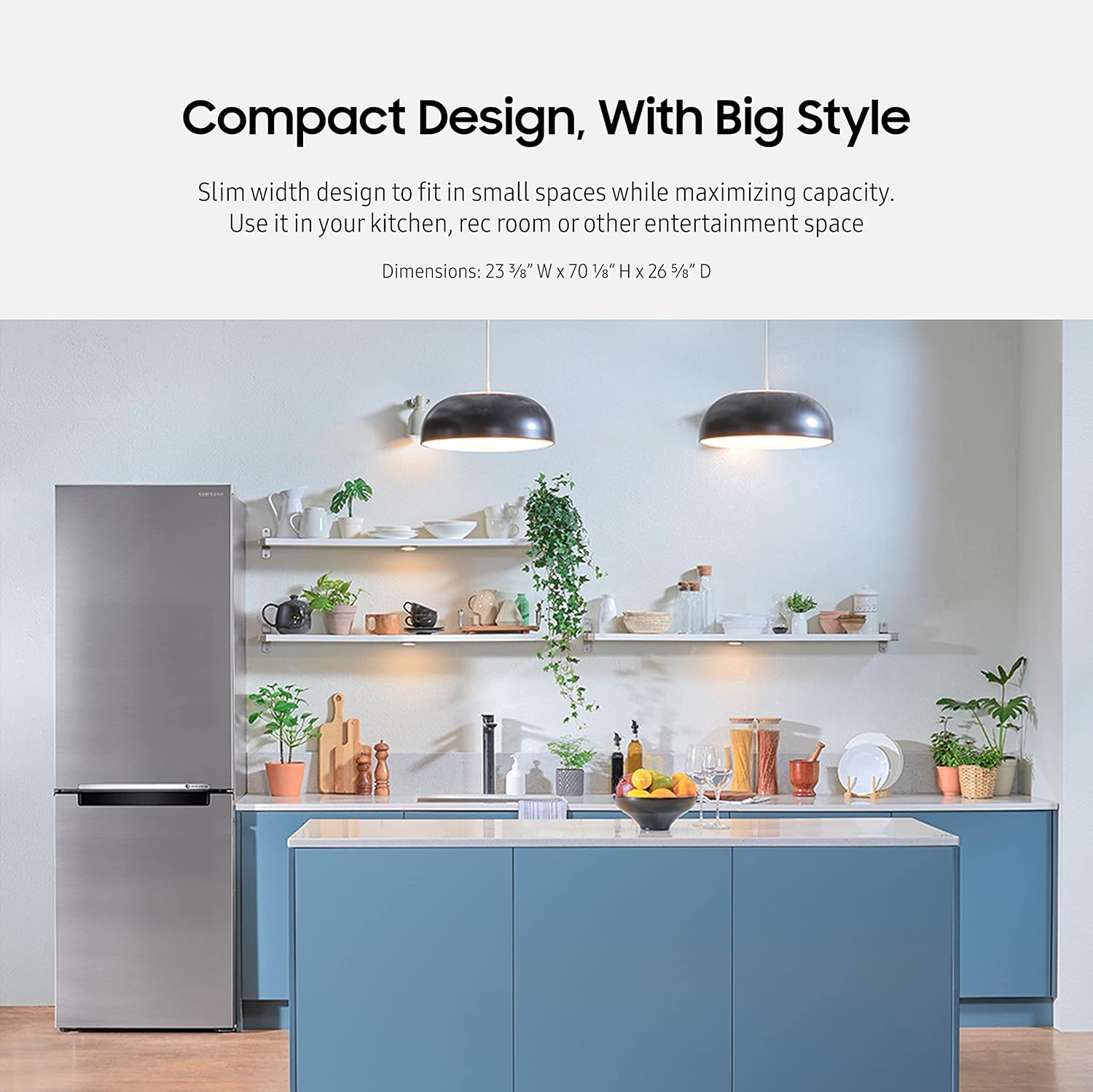SAMSUNG 11.3 Cu Ft 24" Bottom Freezer Refrigerator, Slim Width for Small Spaces, Even Cooling, LED Lighting, Slide Shelf, RB10FSR4ESR/AA, Fingerprint Resistant Stainless Steel