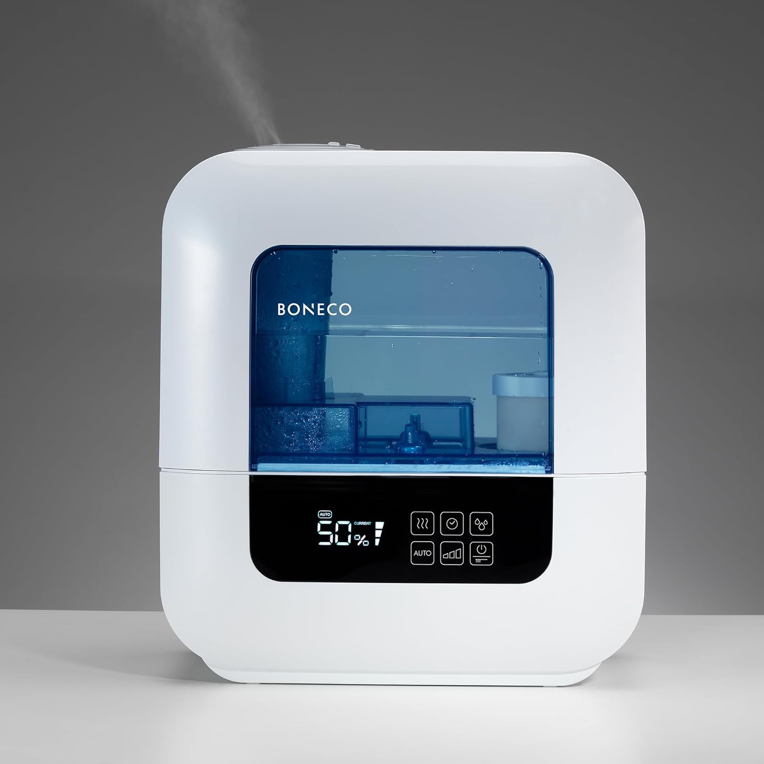 BONECO U700 Largest Room Whisper Quiet Top Fill Ultrasonic Variable Mist Humidifier with Self Cleaning Mode, Digital Display, and Auto Shutoff, White