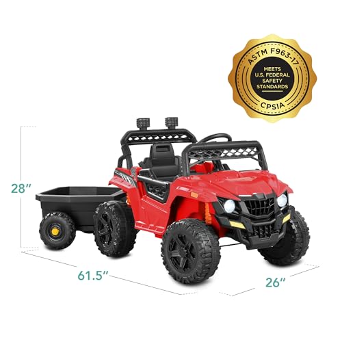Best Choice Products Kids 12V Electric Ride On UTV Car and Trailer w/Parent Control, LED Lights, 2 Speeds, Bluetooth - Black