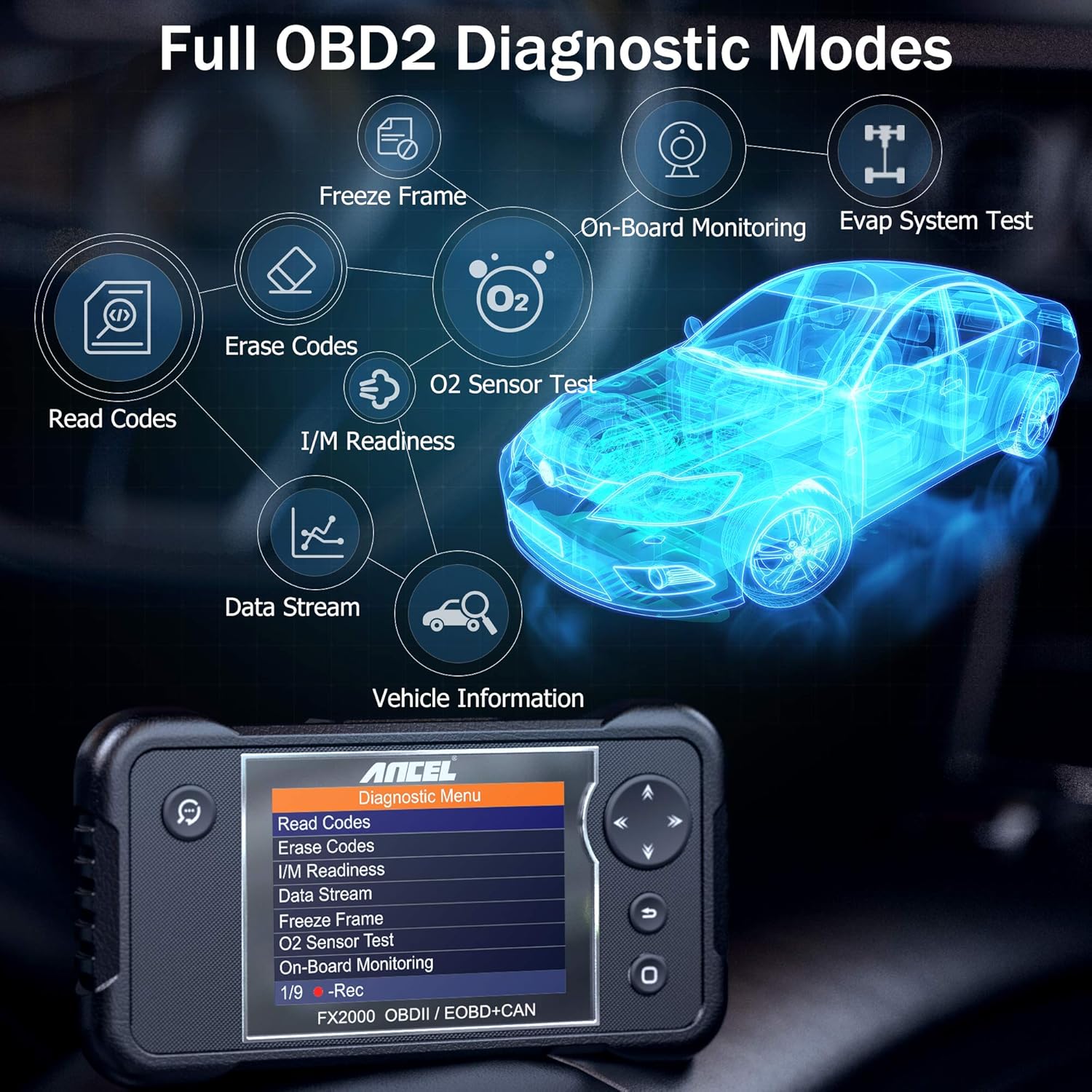 ANCEL FX2000 Automotive ABS OBD2 Scanner Engine SRS Transmission Scan Tool Vehicle Code Reader Check Engine Full OBDII Modes Diagnostic Scan Tool for Cars