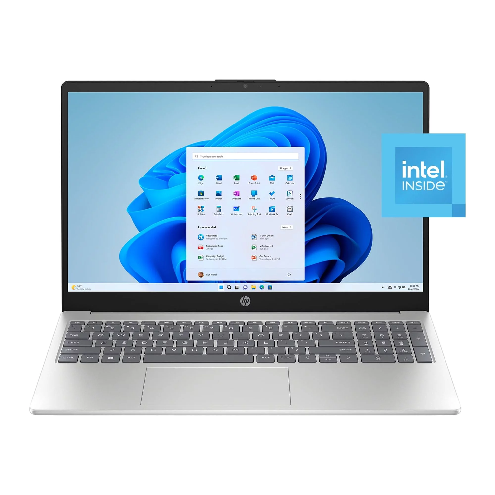 HP 15.6" Laptop, Intel Processor N200 (Pentium), 4GB RAM, 128GB UFS, Natural Silver, Windows 11 Home in S Mode, 15-fd0081wm