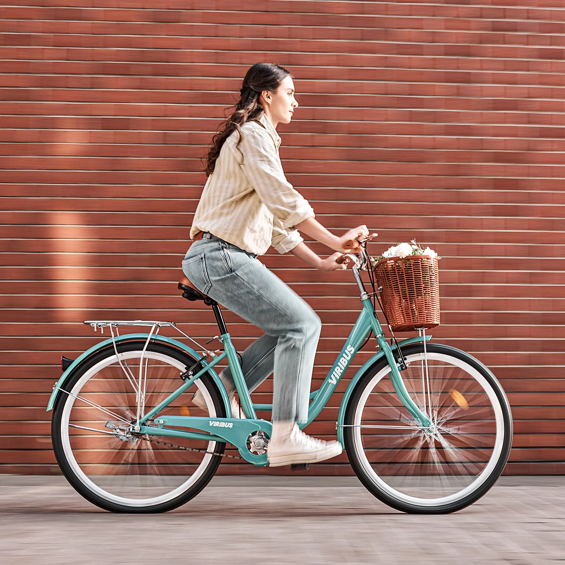 Viribus Beach & City Cruiser Bike 26 Inch Women's Comfort Bike with Basket & Rack Teal