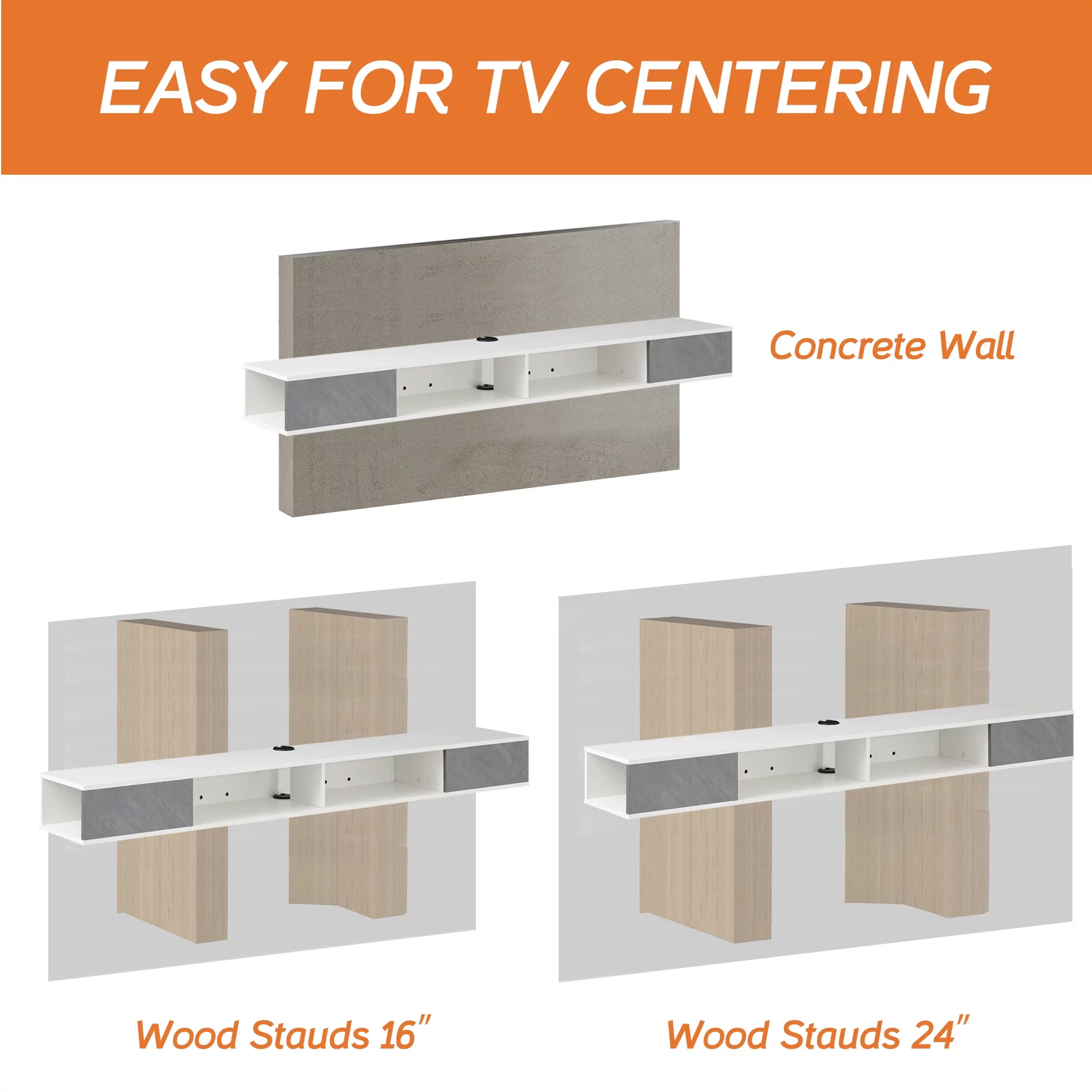 WAMPAT 70 inch Floating TV Shelf with Blue LED Light,Floating Entertainment Center Wall Mounted Under TV Media Console for Living Room,White&Gray