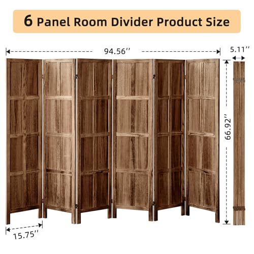 Wood Room Divider 4 Panel, 5.6 FT Tall Room Divider and Folding Privacy Screen, Partition Divider for Room Separation, Wooden Wall Divider Screen for Home Office Bedroom (Retro White)