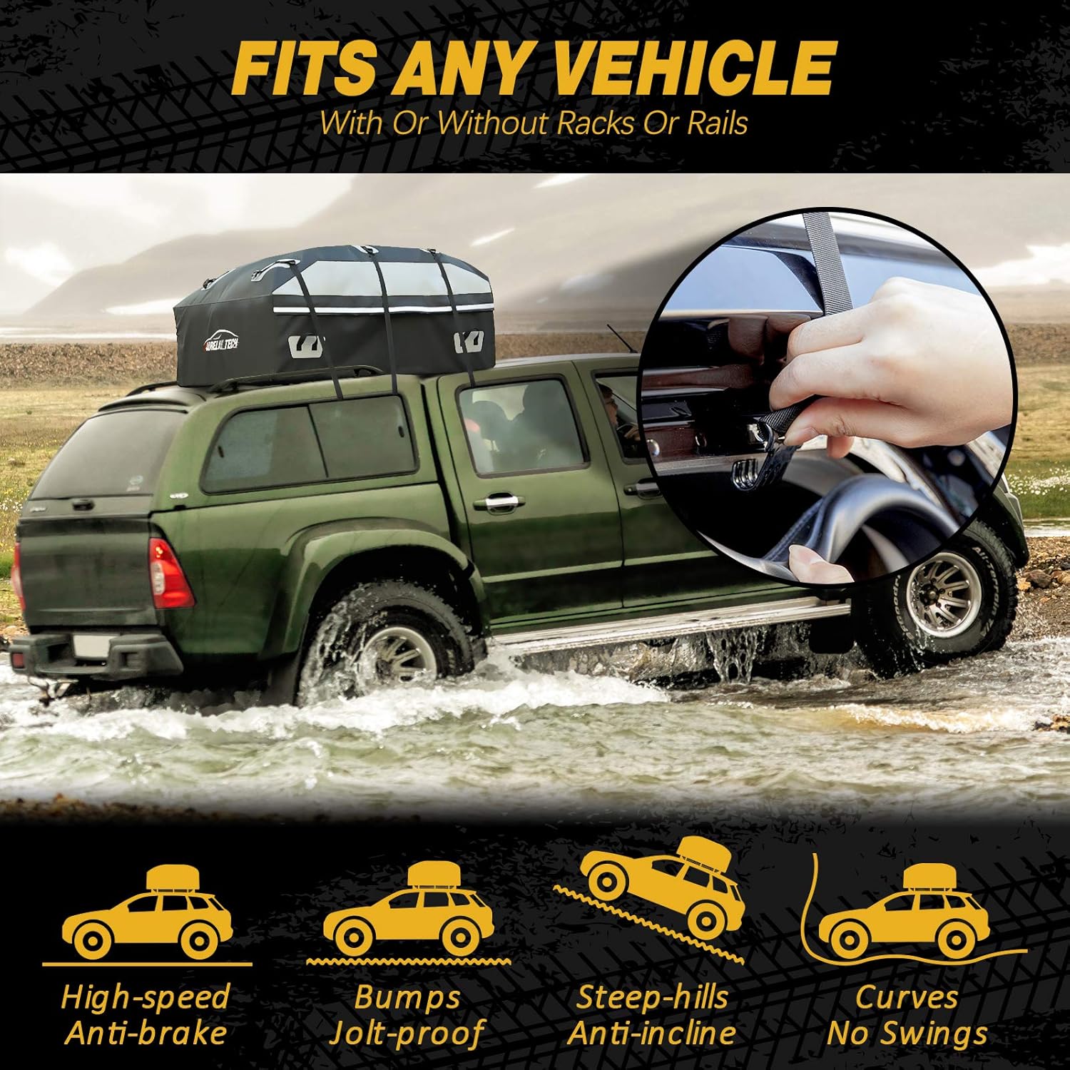 AURELIO TECH 20 Cubic Feet Car Rooftop Cargo Carrier Bag, 100% Waterproof, Anti-Tear 900D PVC Tarpaulin Roof Top Carrier, with Anti-Slip Mat, 6 Door Hooks, Suitable for All Vehicle with/Without Rack