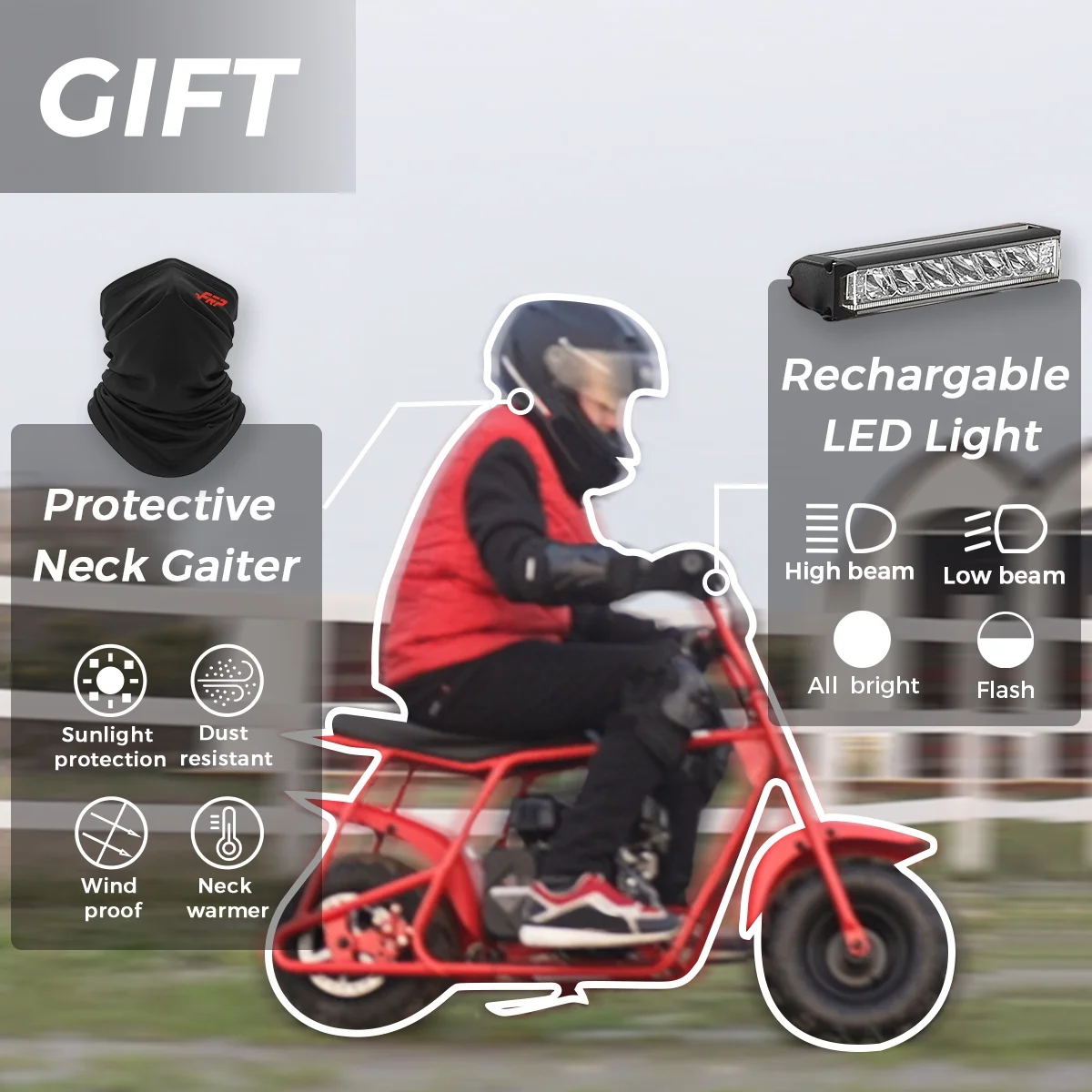 FRP GMB100 Mini Bike, 99CC 4-Stroke Mini Bikes for Adults, Gas Powered Mini Dirt Bike, Off-Road Motorcycle W/LED Headlight and Neck Gaiter, Up to 28 Mph, Weight Support Up to 220 LBS - Curated Treasures Market