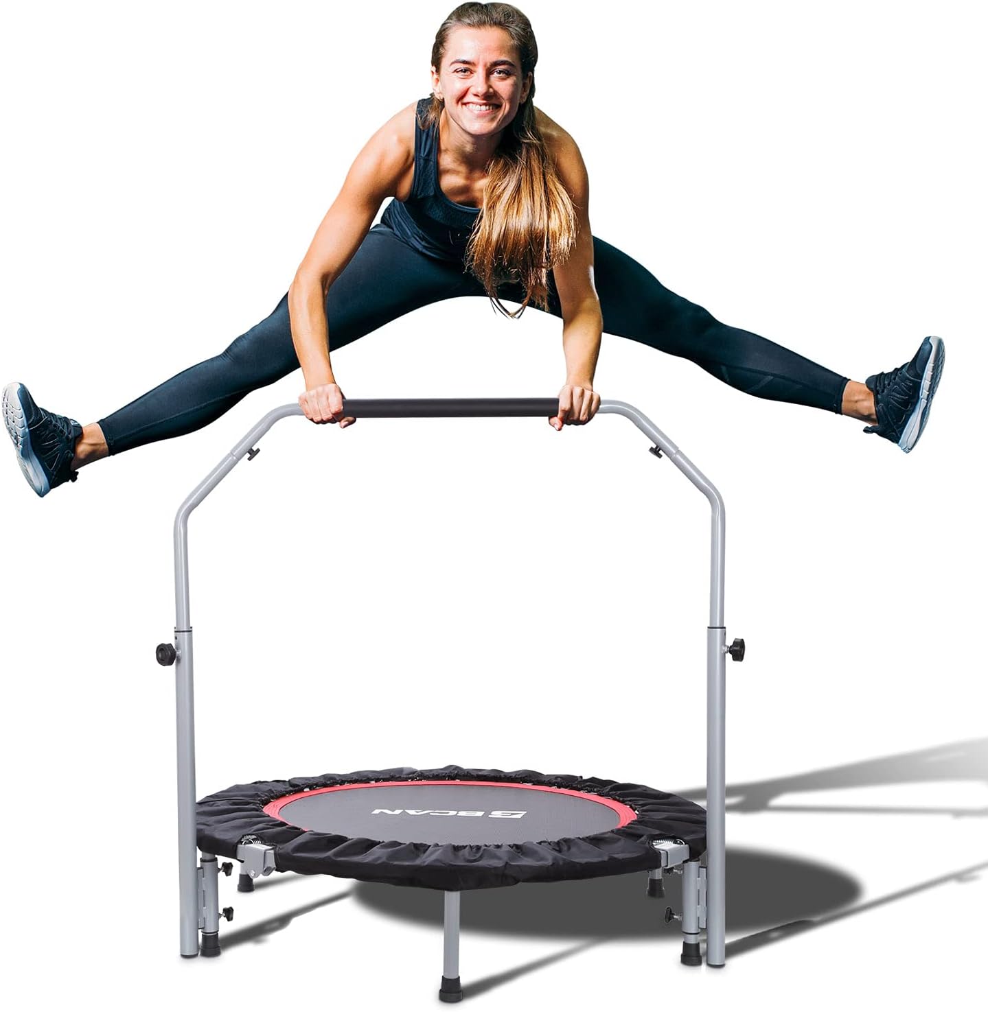 BCAN 40/48 Foldable Mini Trampoline, Fitness Rebounder with Adjustable Foam Handle, Exercise Trampoline for Adults Indoor/Garden Workout Max Load 330lbs/440lbs