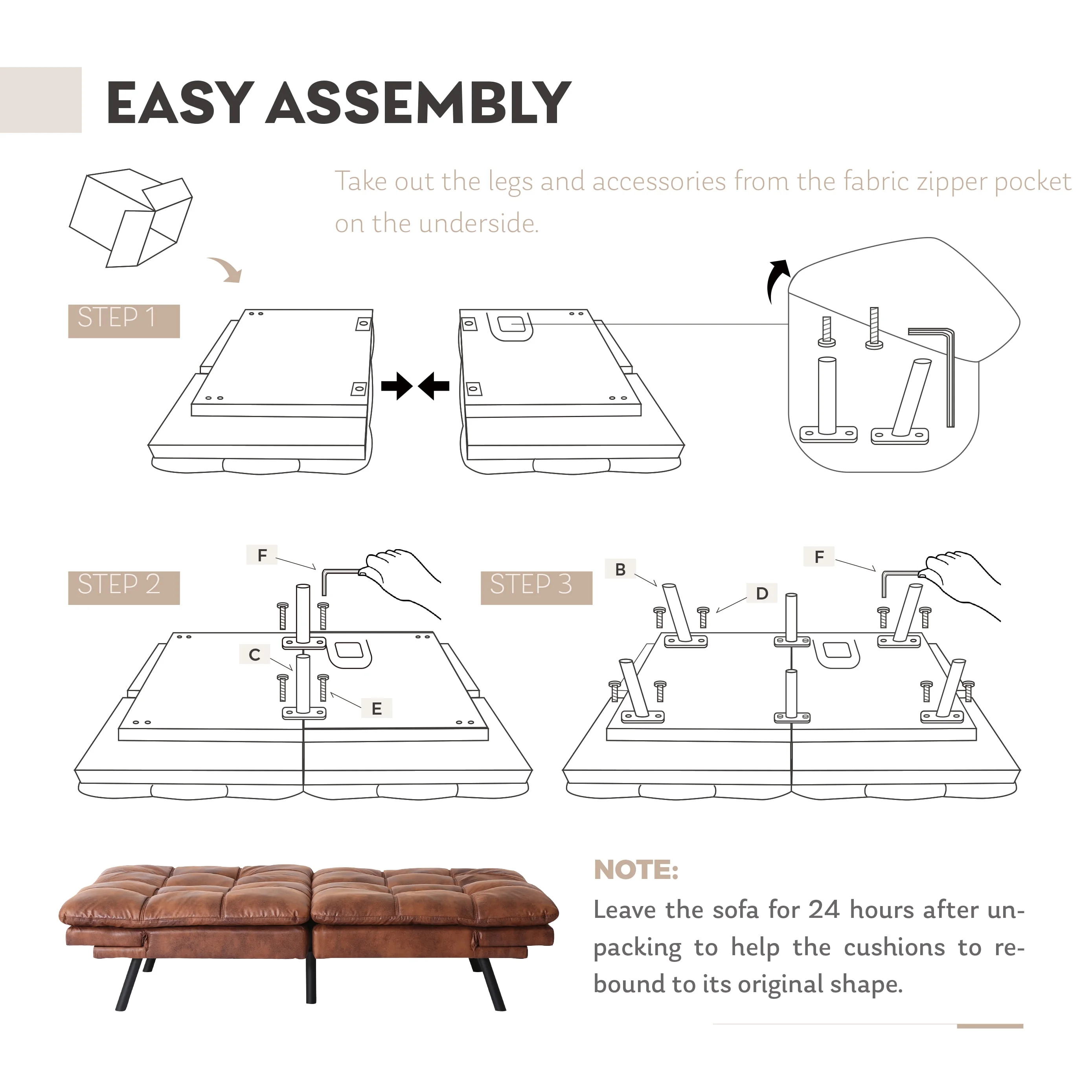 MLILY Convertible Futon Sofa Bed, Sleeper Sofa with Adjustable Armrest, Memory Foam Futon Couch, Brown