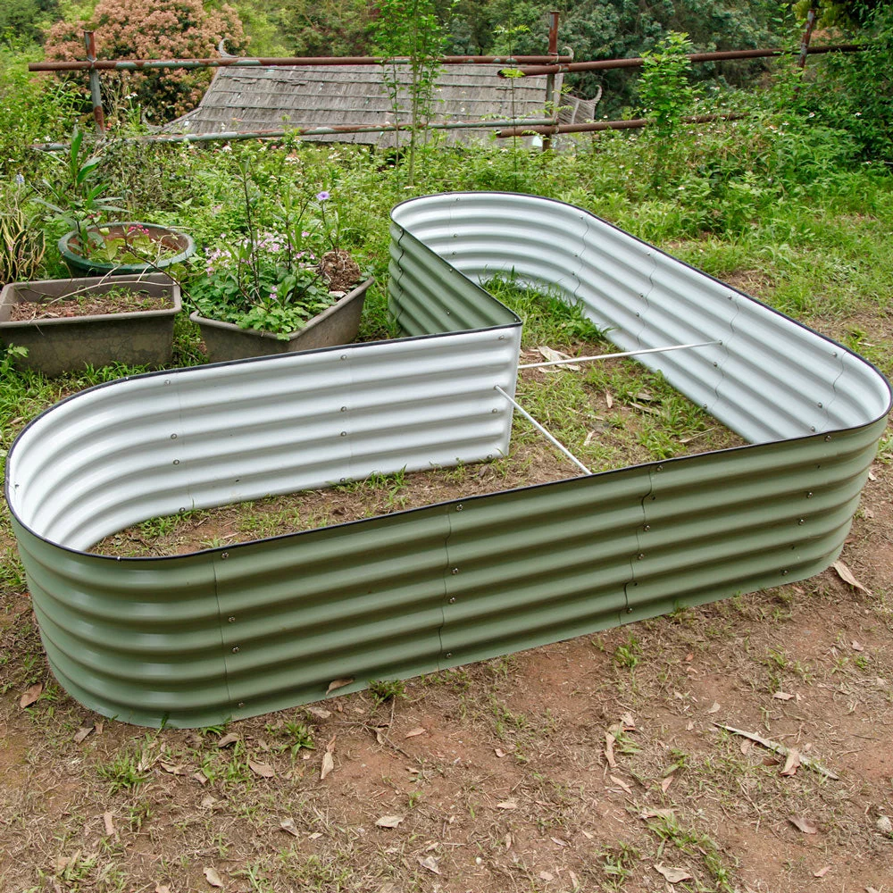 VEGEGA 17" Tall L-Shaped Modular Corrugated Metal Raised Garden Beds Large Size - Green