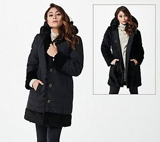 Dennis Basso Reversible Water Resistant to FauxFur Coat, Size Large, Black