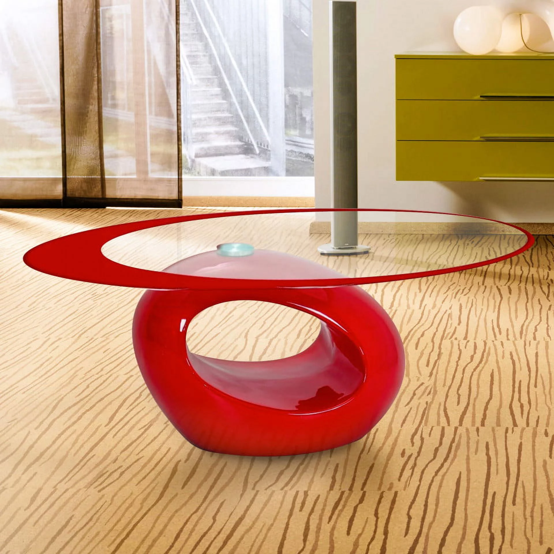 Stylish Red Oval Shape Coffee Table by Fab Glass and Mirror