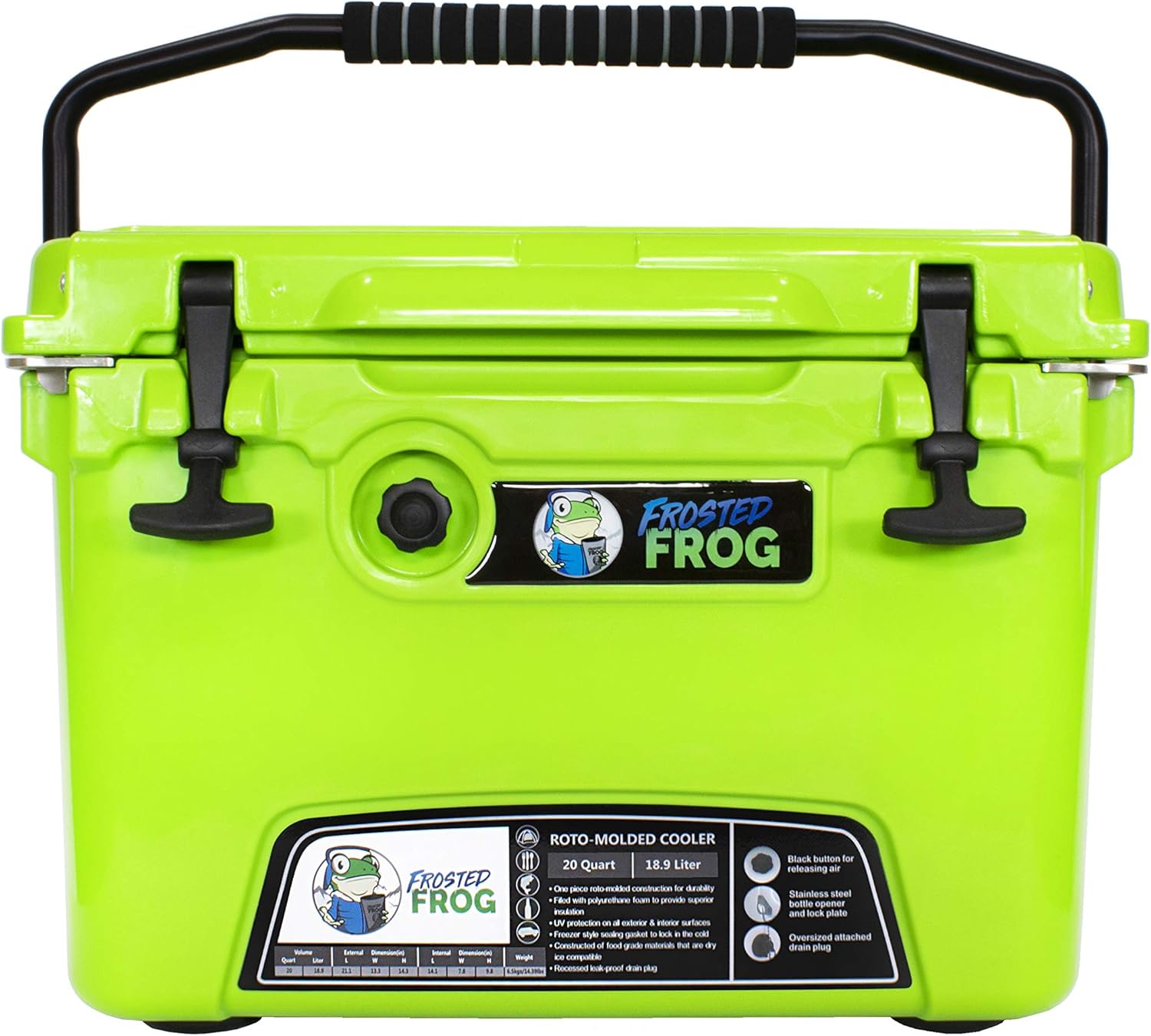 Frosted Frog Original Green 20 Quart Ice Chest Heavy Duty High Performance Roto-Molded Commercial Grade Insulated Cooler