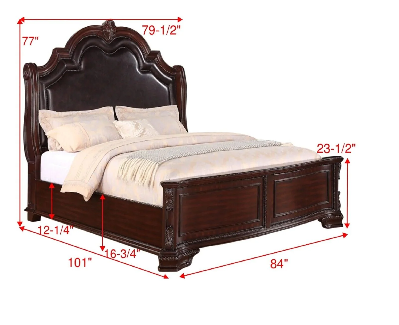 Classic Vintage Style 5Pc King Panel Bed Set Brown Finish Storage Bedroom Furniture Wooden Faux Leather