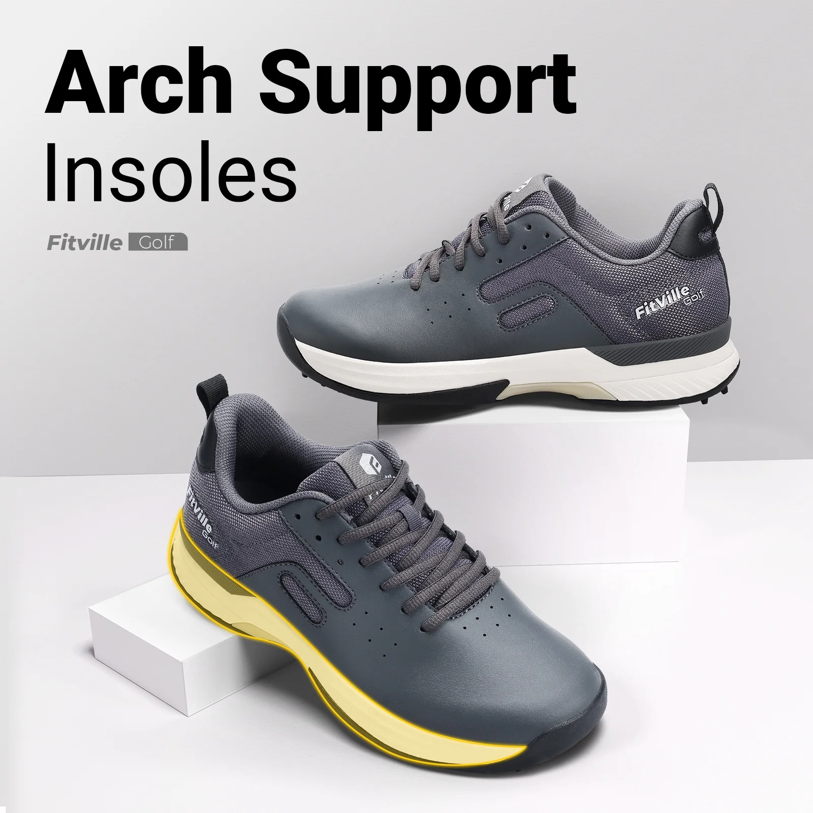 FitVille Professional Mens Golf Shoes Extra Wide Spiked Golf Shoes for Men Waterproof ( Basalt Gray, 14 Wide) - Curated Treasures Market