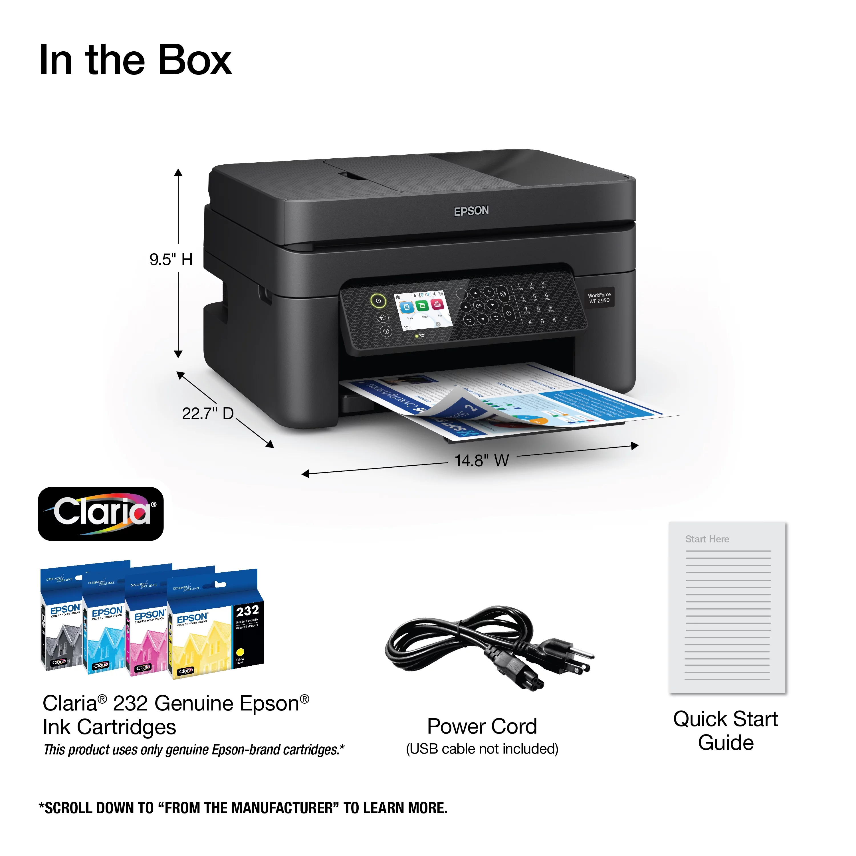 Epson WorkForce WF-2950 All-in-One Wireless Color Printer with Scanner, Copier and Fax