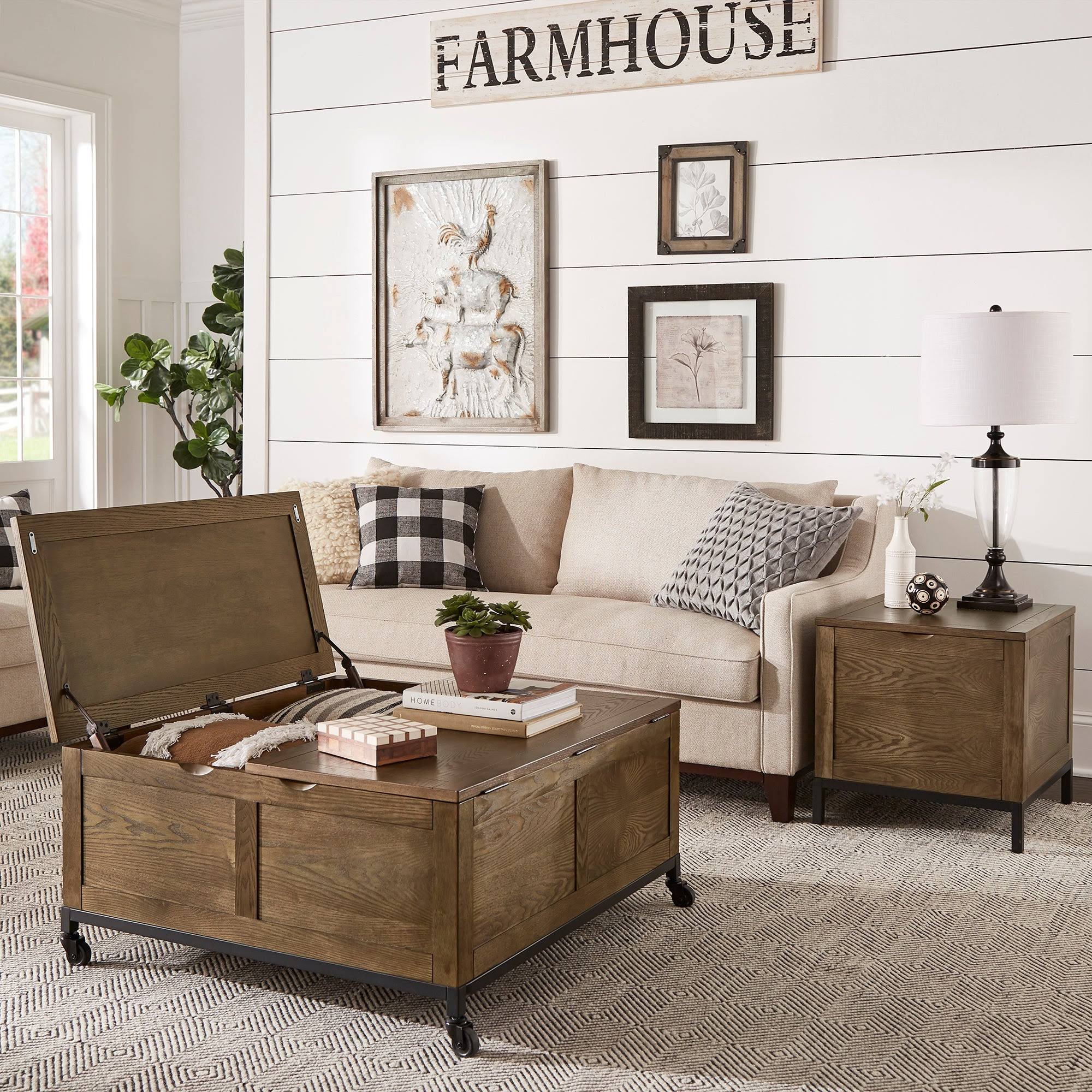 Shay Square Storage Trunk Cocktail Table with Caster Wheels by Inspire Q Artisan - Brown