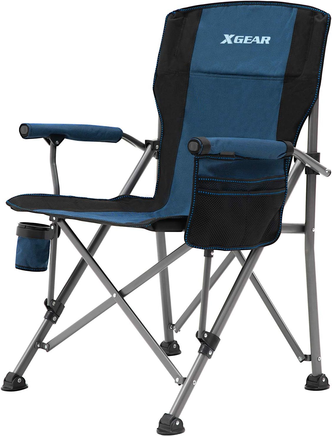 Camping Chair Hard Arm High Back Lawn Chair Heavy Duty with Cup Holder, for Camp, Fishing, Hiking, Outdoor, Carry Bag Included (Blue)
