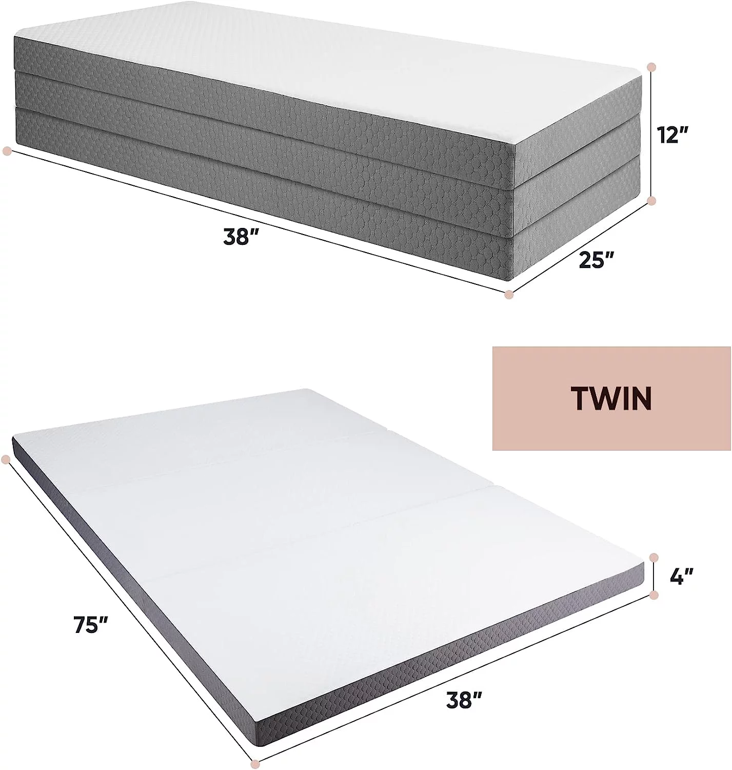 YGDU Folding Mattress Twin Size with Storage Bag, 4 inch Foldable Memory Form Mattress, Trifold Mattress Topper with Washable Cover, Non-Slip Bottom Camping Mattress Guest Bed
