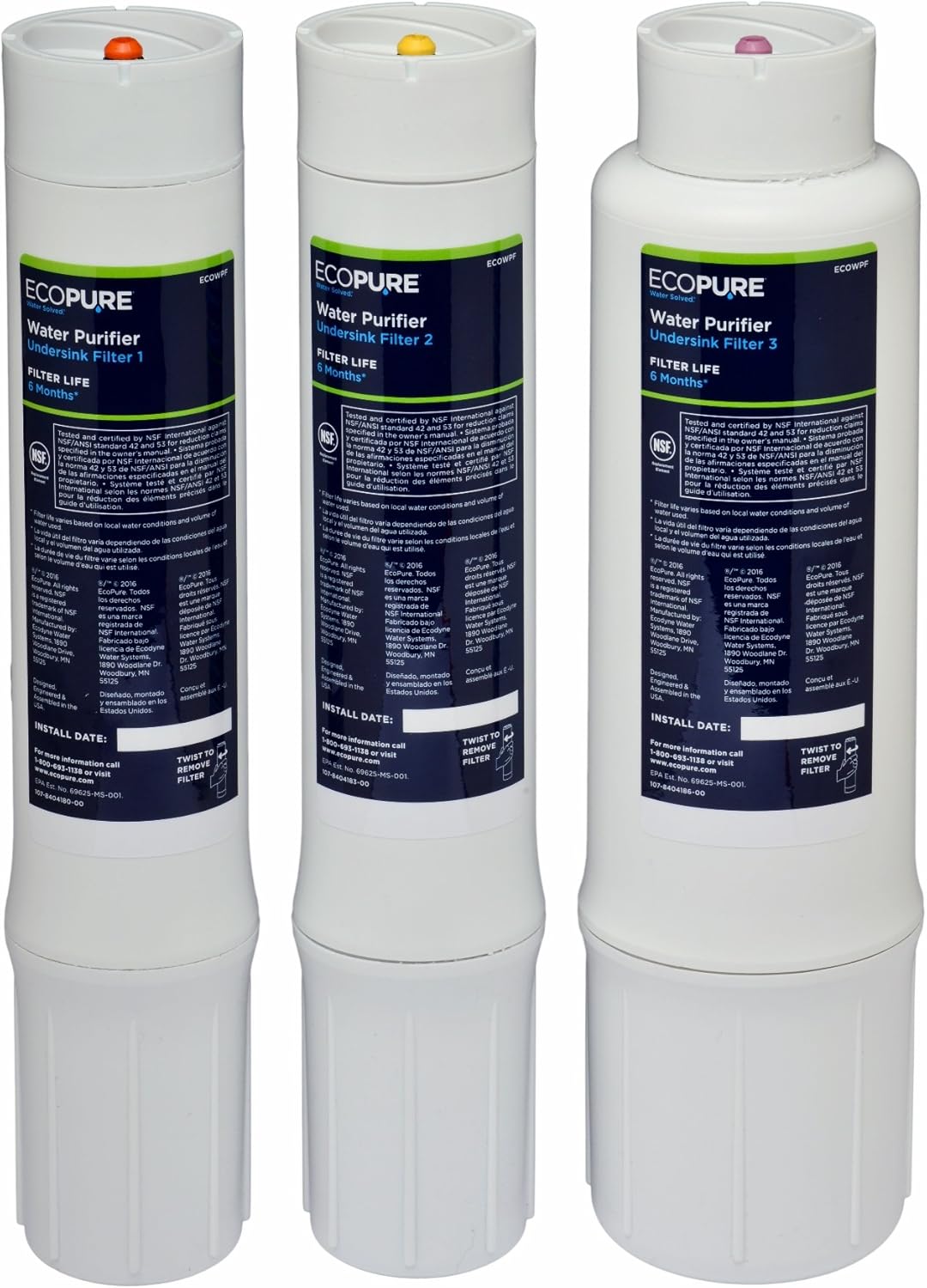 EcoPure Purifier Filtration System (ECOP40) | NSF Certified | Safe Drinking Water Right from Your Kitchen Sink, White