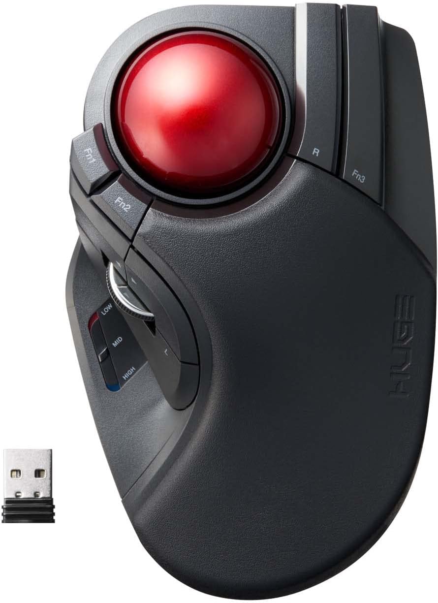 ELECOM 2.4GHz Wireless Finger-operated Large size Trackball Mouse 8-Button Function with Smooth Tracking, Precision Optical Gaming Sensor Palm Rest Attached (M-HT1DRBK) Pack of 2