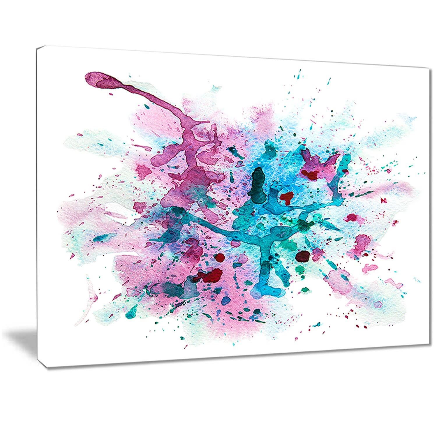 Designart &Blue and Purple Paint Stain& Abstract Watercolor Canvas Print - Multi - 40 in. Wide x 30 in. High