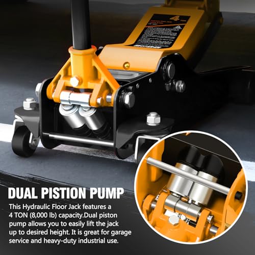 DNA MOTORING Floor Jack 3 Ton (6000 lbs) Capacity, Fast Lift Service Jack Low Profile Steel Heavy Duty Hydraulic Car Jack, Lifting Range 3"-20", Black, TOOLS-00475-BK