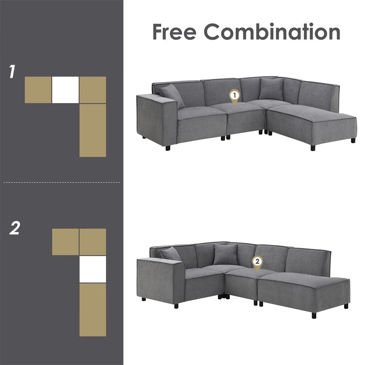SENTERN 97*74" Modern Minimalist Style Sectional Sofa,L-shaped Couch Set with 2 Free pillows,5-seat Chenille Fabric Couch with Chaise Lounge for Living Room