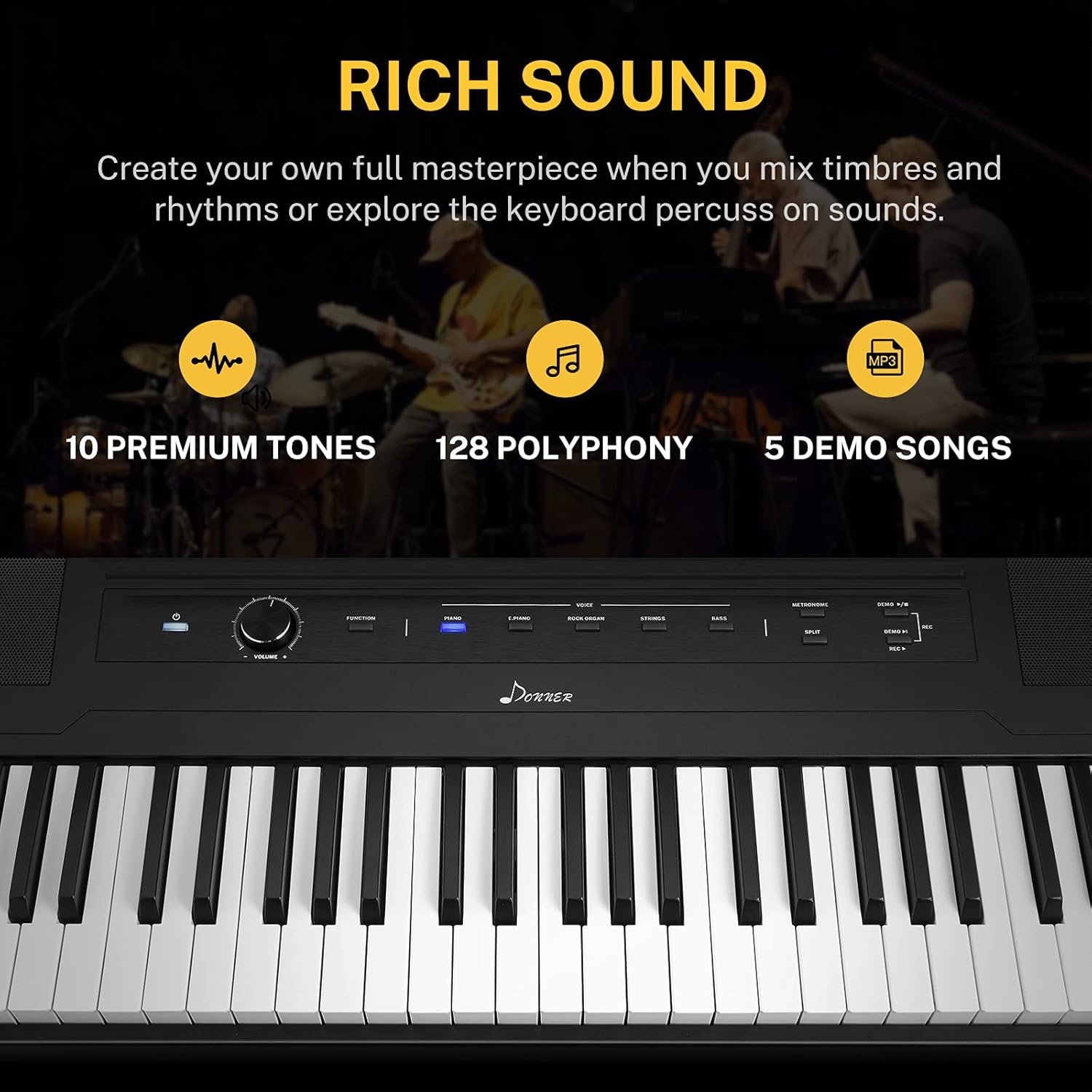 Donner DEP-45 88 Key Semi Weighted Keyboard Portable Digital Piano with Stand, Sustain Pedal, 20W Built in Speakers, 10 Premium Voices, Headphone Output, Bluetooth MIDI Beginner Electric Keyboard