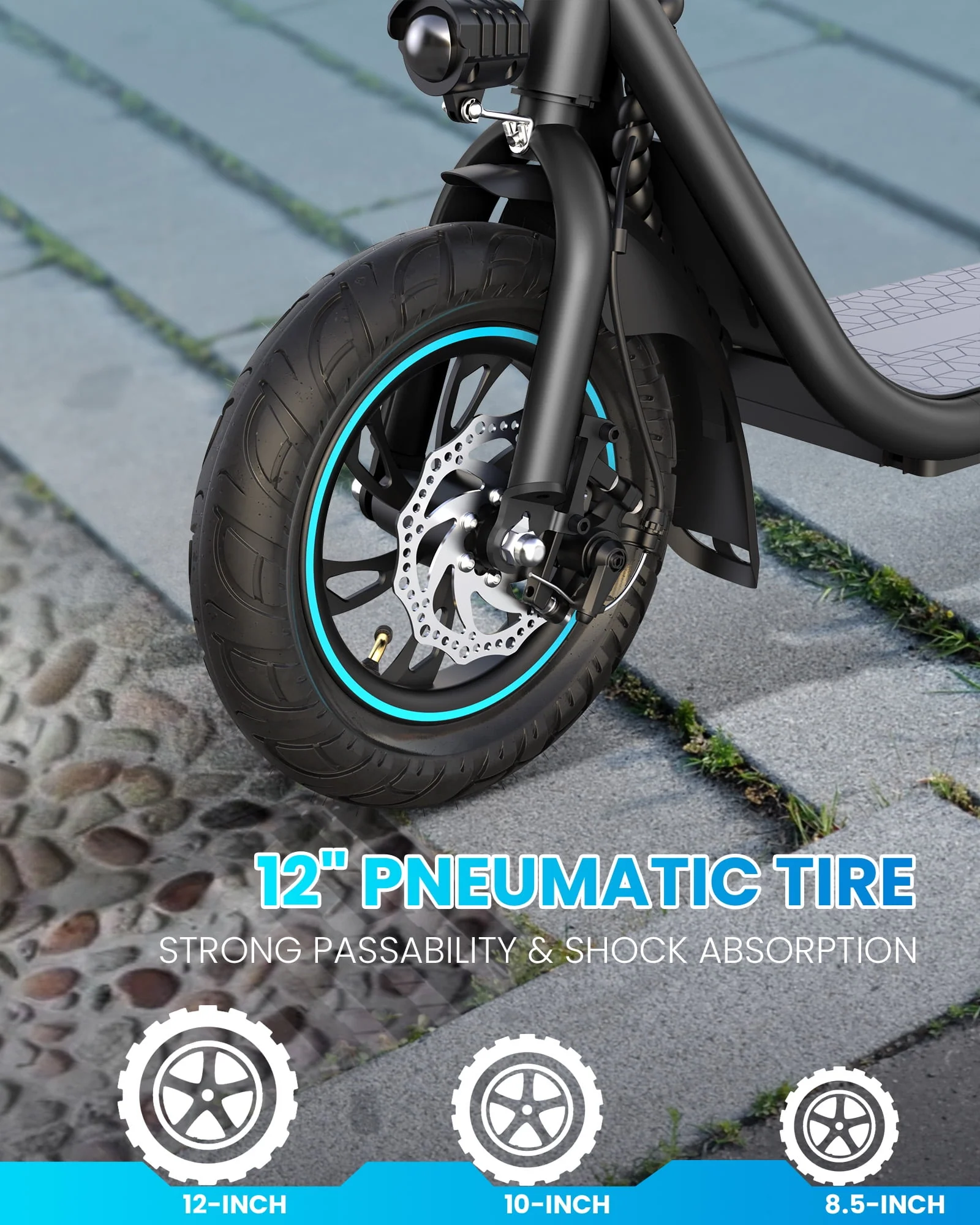 Kistp 550W Electric Scooter for Adults, 12 inch Commuter Electric Scooter with Basket and Wide Deck - up to 20 Miles 18.6MPH-Blue