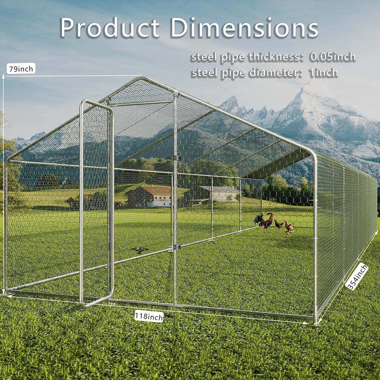 ALAULM Large Metal Chicken Coop Outdoor Cages Hen House Pet Hutch for Chicken，Hen，Duck，Goose, Rabbit, Poultry Cage Spire Shape Coop, Large - Curated Treasures Market