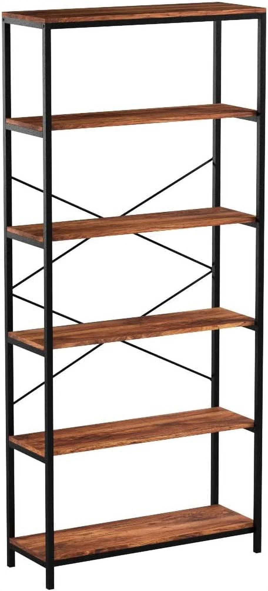 CHNKH 5-Tier Industrial Style Bookcase  Vintage Free Standing Bookshelf  Rustic Wood   (Brown.) - Curated Treasures Market