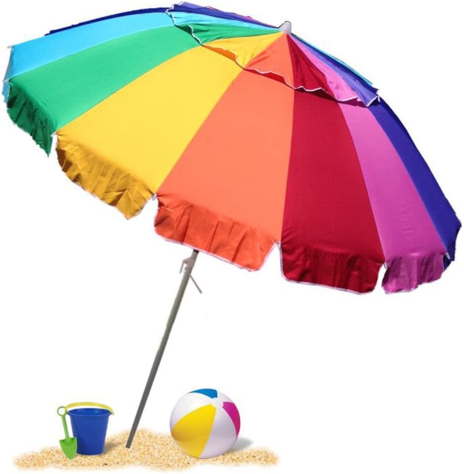 EasyGo 8 Foot HEAVY DUTY HIGH WIND Beach Umbrella - Giant 8' Beach Umbrella with Sand Anchor & Carrying Bag -Sturdy Pole