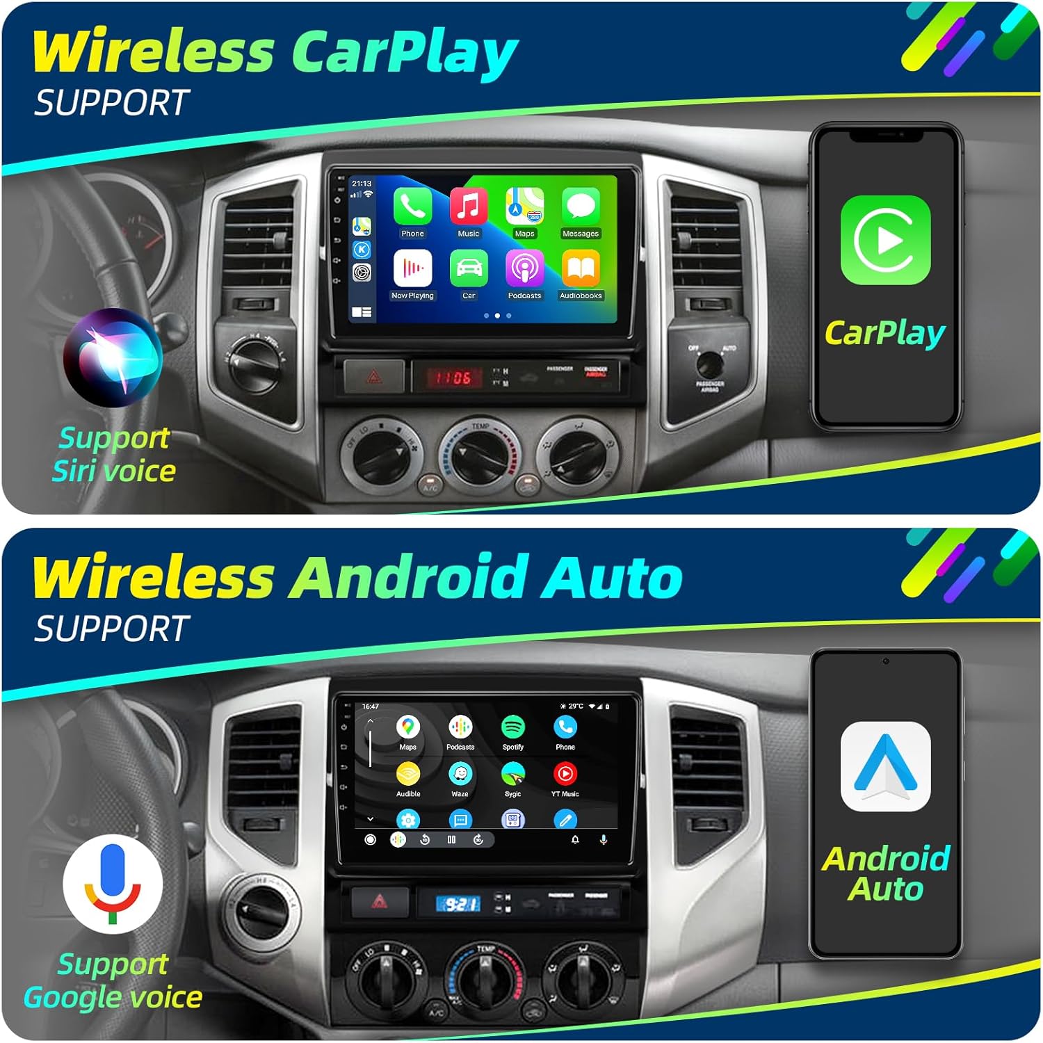 for Toyota Tacoma 2005-2015 Upgrade Android Radio Compatible with Wirelessly Carplay Android Auto Car Stereo Bluetooth Navigation TouchScreen GPS 8core 4GB RAM 64GB Head Unit Multimedia Player