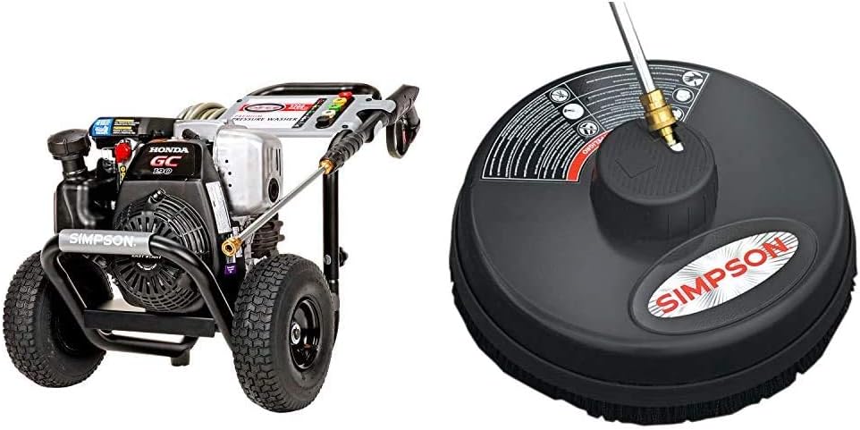 Simpson Cleaning MSH3125 MegaShot Gas Pressure Washer Powered by Honda GC190, 3200 PSI at 2.5 GPM, Black & 80165, Rated Up to 3700 PSI Universal 15" Steel Surface Scrubber, Plain
