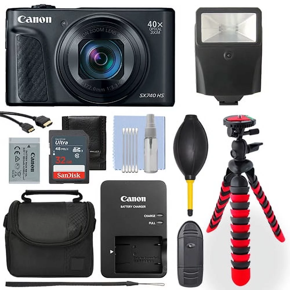 Canon PowerShot SX740 20.3MP Digital Camera Black+ 32GB Deluxe Accessory Package - Curated Treasures Market