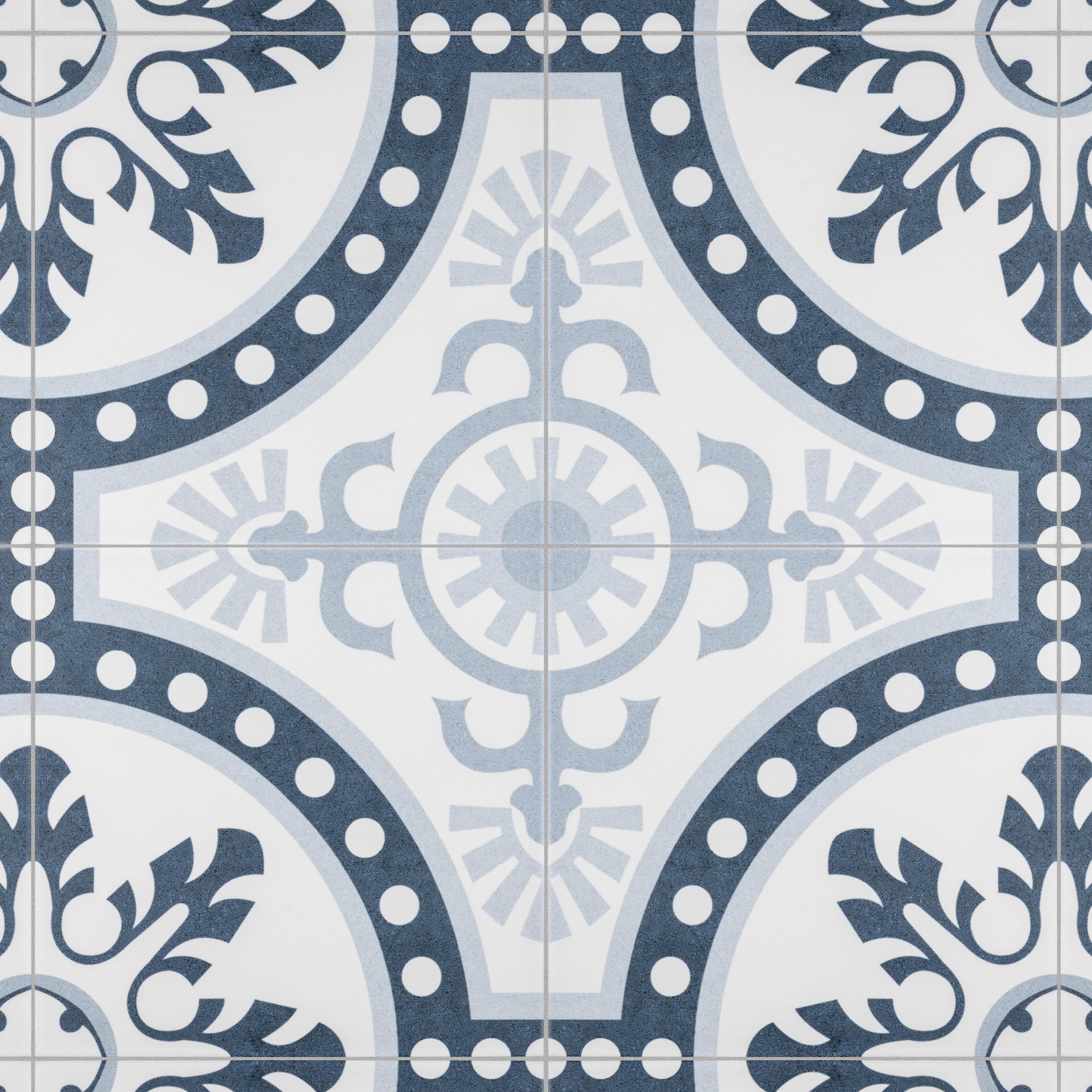 SomerTile Duart Artic Encaustic 9.75x22 x 9.75x22 Porcelain Floor and Wall Tile - Case (16 Tiles)