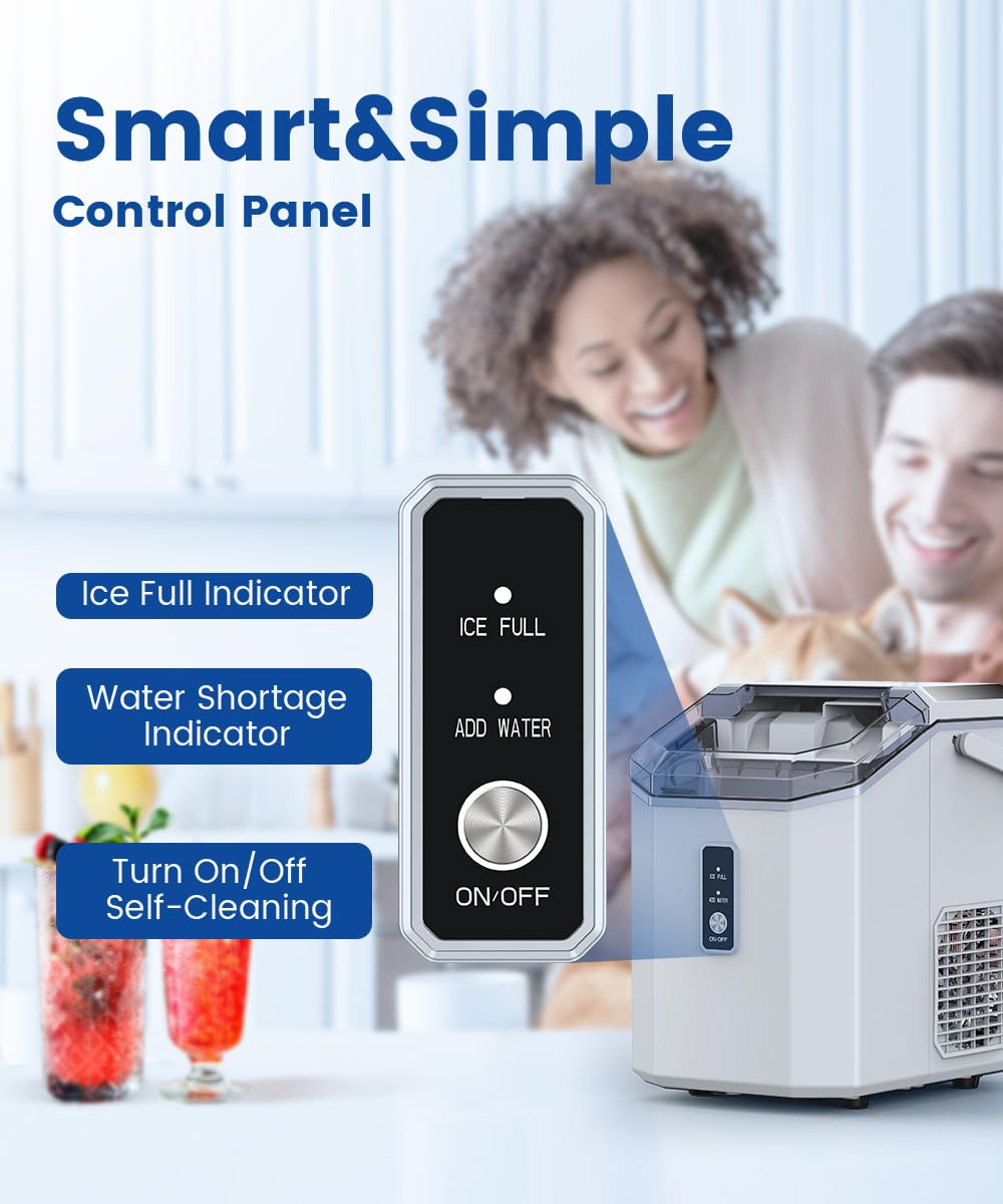 COWSAR Ice Maker, Nugget Ice Maker Machine, Portable Ice Machine with Self-Cleaning, 34Lbs/Day, Ice Makers Countertop with Handle, Ice Scoop and Basket for Home Office Party