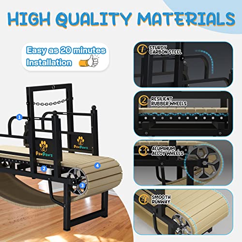 PawPaw's Large & Medium Dog Treadmill - Indoor & Outdoor Use, Up to 220 lbs, Slatmill Design with Brake