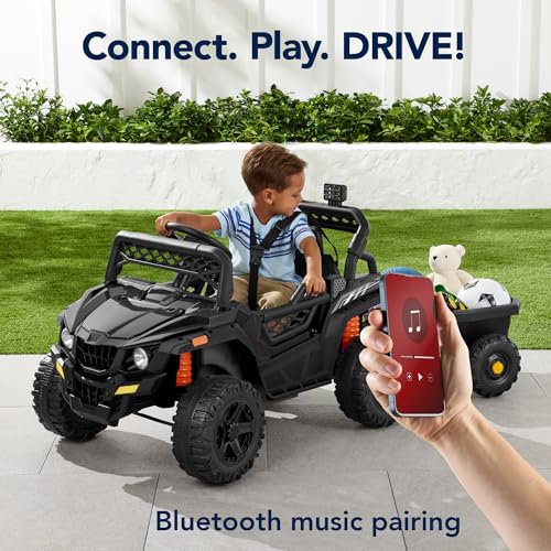 Best Choice Products Kids 12V Electric Ride On UTV Car and Trailer w/Parent Control, LED Lights, 2 Speeds, Bluetooth - Black