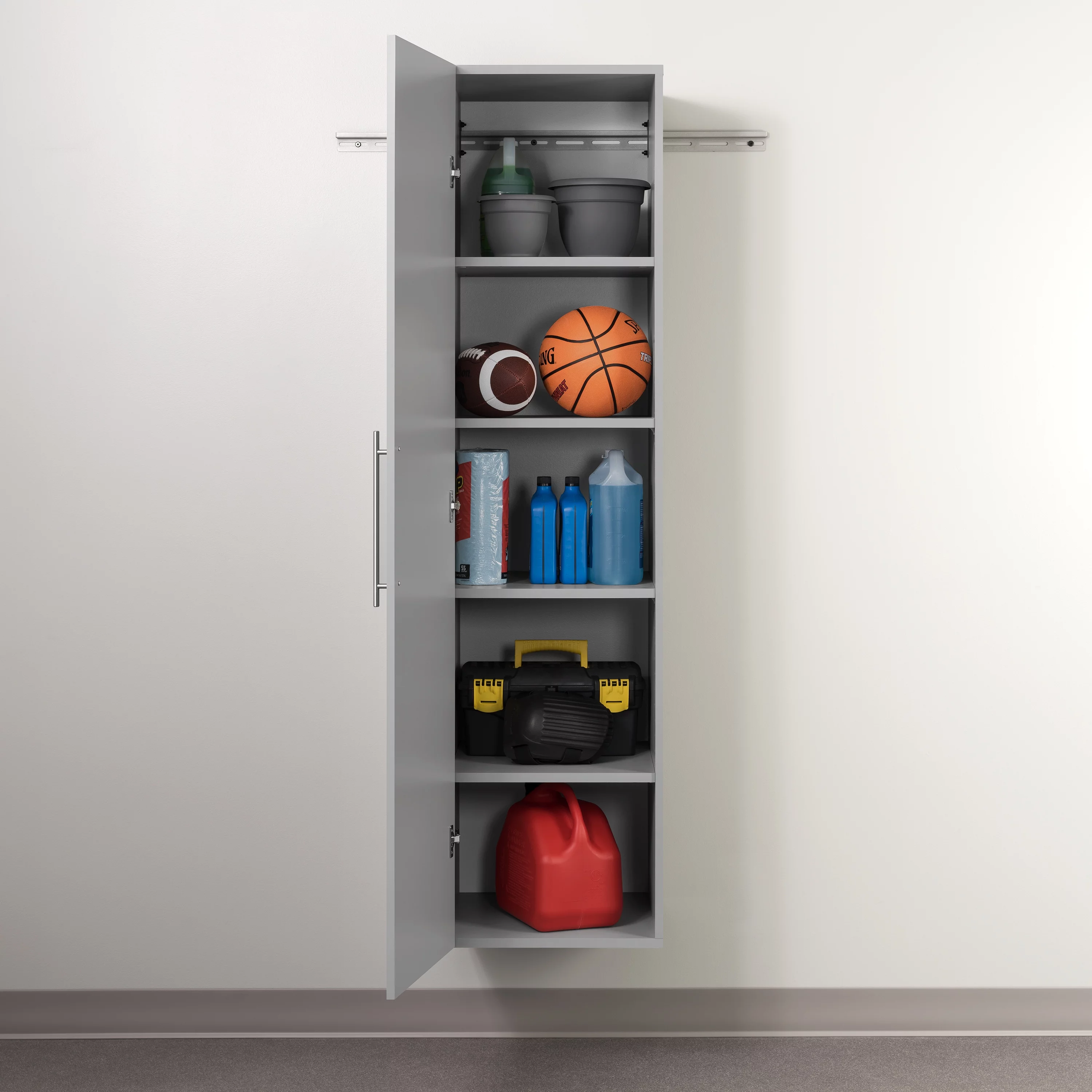 Prepac HangUps Narrow Wall Mounted Garage Storage Cabinet, 18" W x 72" H x 20" D, Light Gray