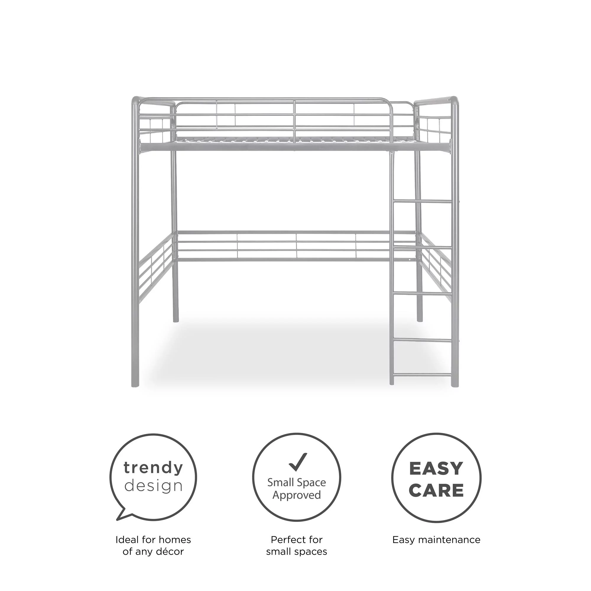 DHP Tommy Full Metal Loft Bed, Silver