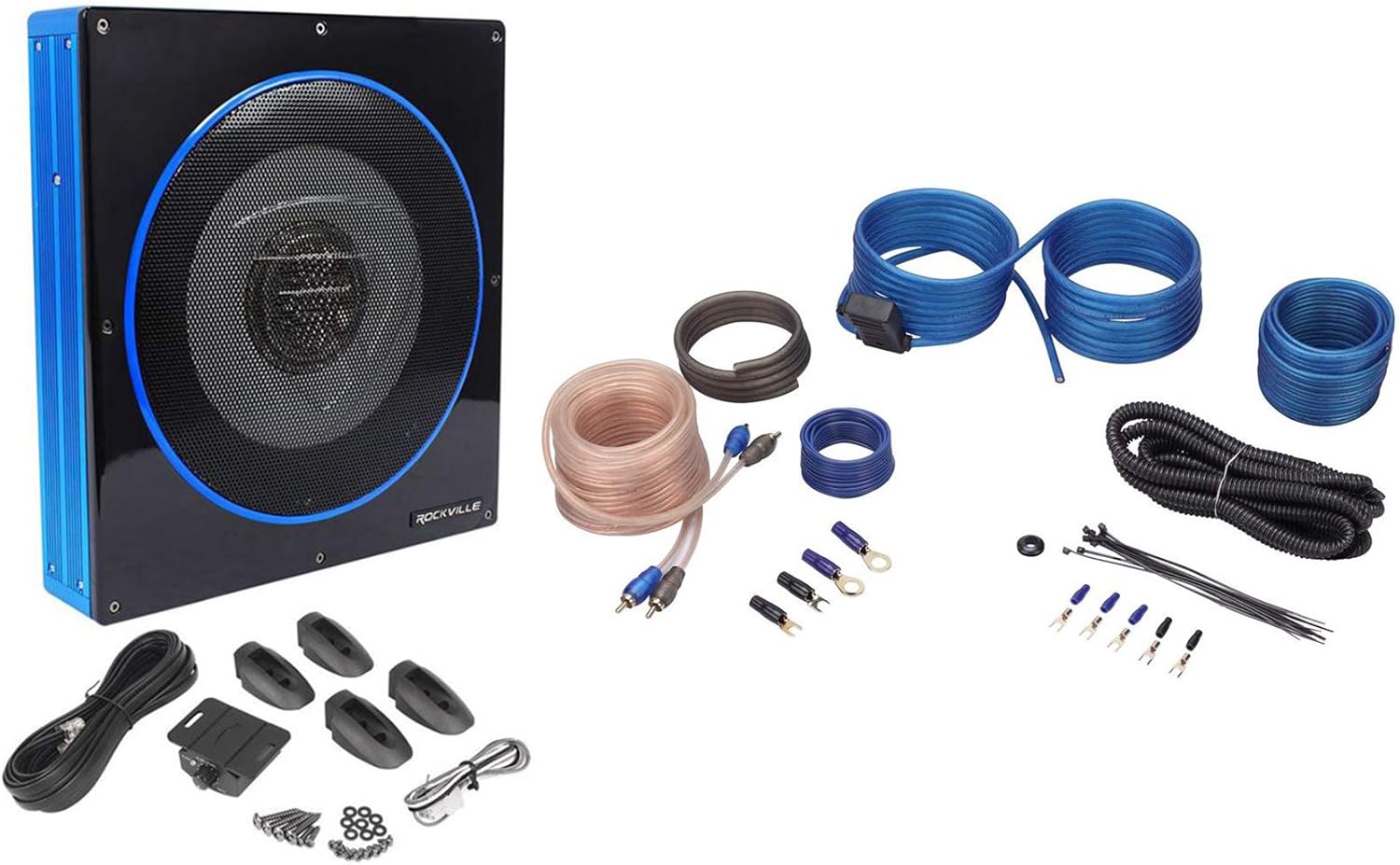 Rockville RW10CA 10" 800 Watt Under-Seat Slim Amplified Car Subwoofer +Wire Kit