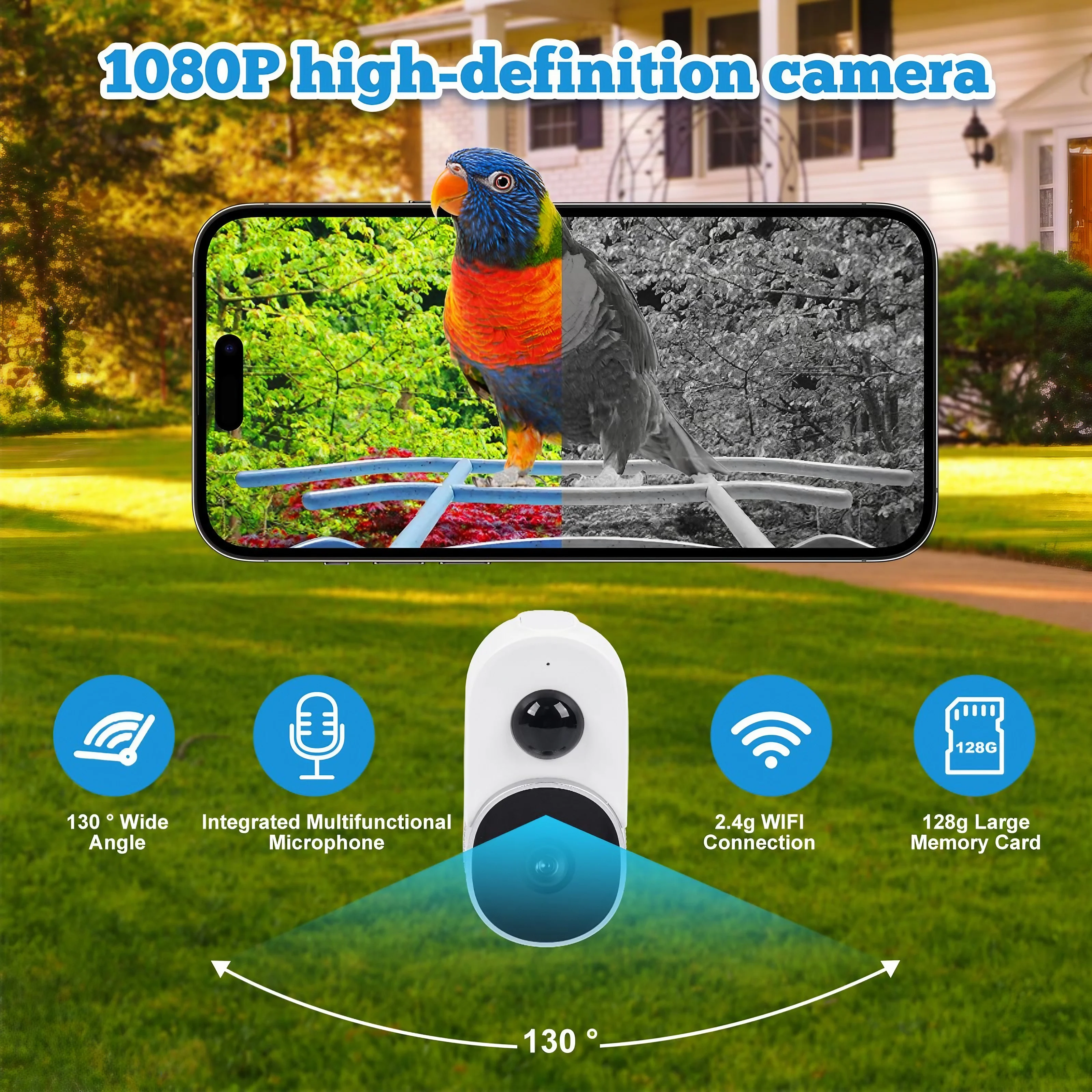 Smart Bird Feeder with Camera Solar, Hummingbird Feeder Water Feeding, AI Identify Bird Species with 128G TF Card, Ideal Bird Buddies Gift for Bird Lovers