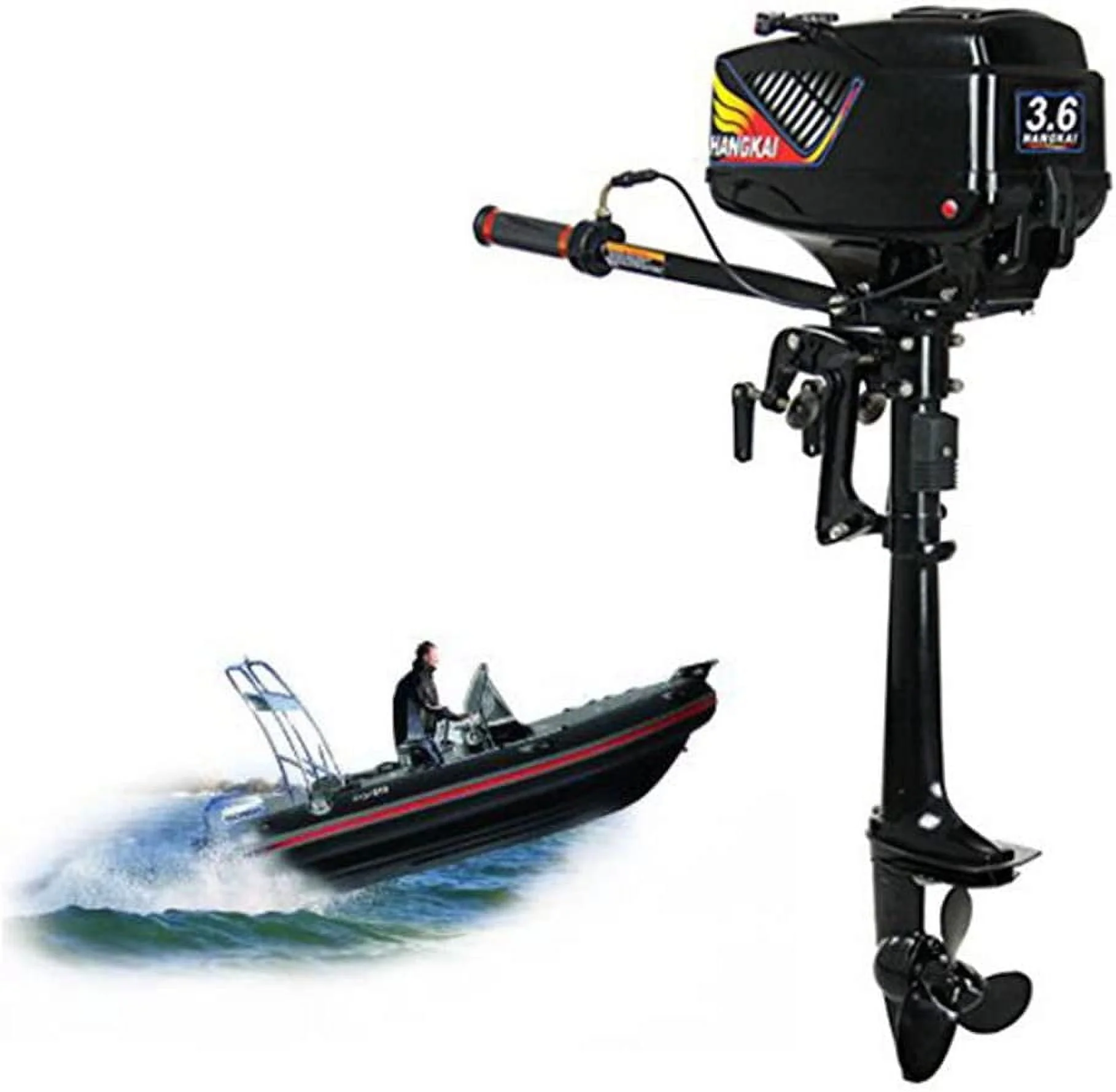 HANGKAI Boat Engine 2 Stroke 3.6HP Heavy Duty Outboard Motor 55CC Fishing Boat Engine with Water Cooling System CDI