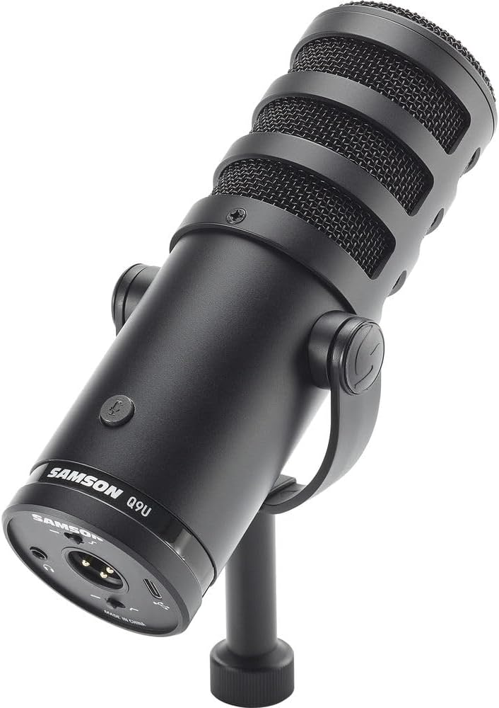 Samson Q9U XLR/USB Dynamic Broadcast Microphone Bundled with Mic Table Stand + Wind Screen Pop Filter + XLR Cable + Cleaning Cloth (5 Items)