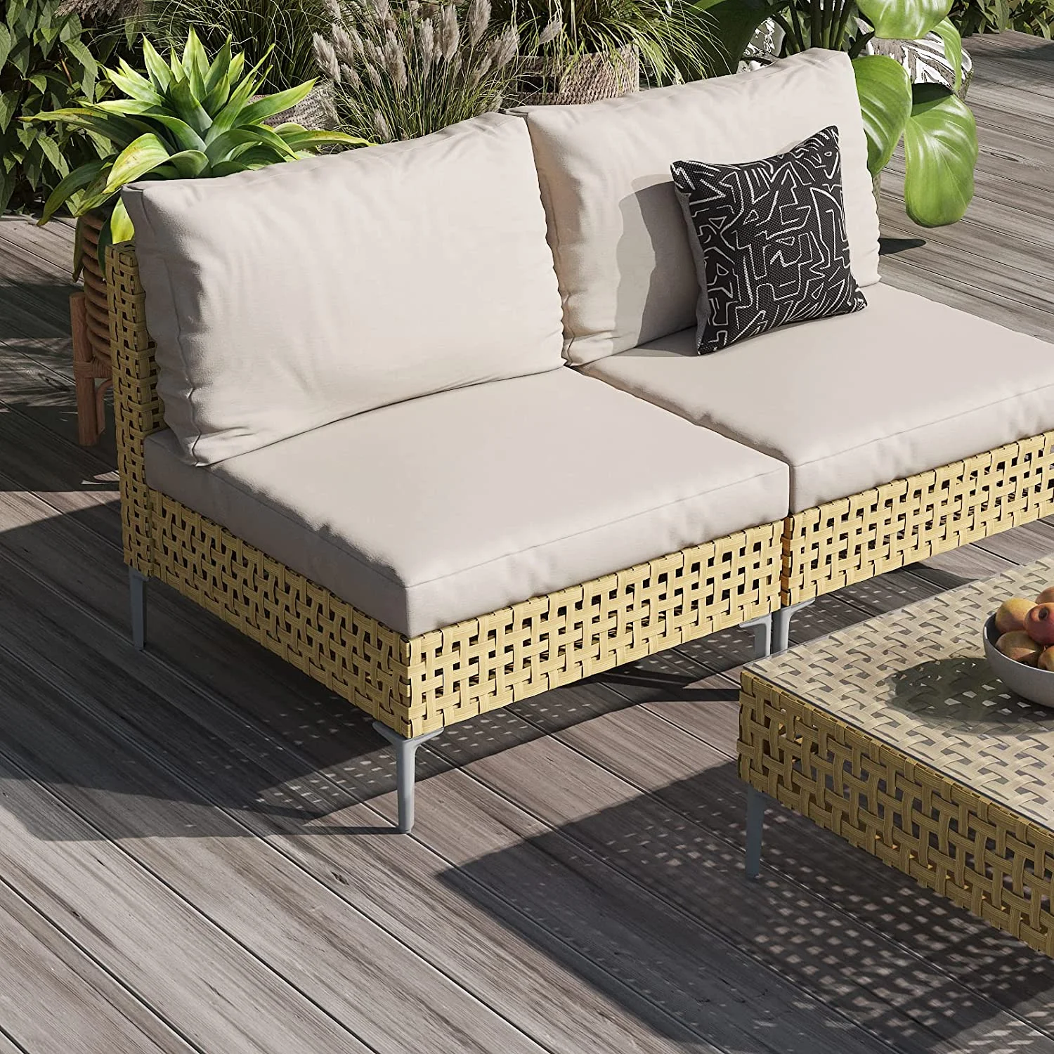 Grand Patio 7-Piece Wicker Patio Furniture Set, All-Weather Outdoor Conversation Set Sectional Sofa with Water Resistant Beige Thick Cushions and Coffee Table