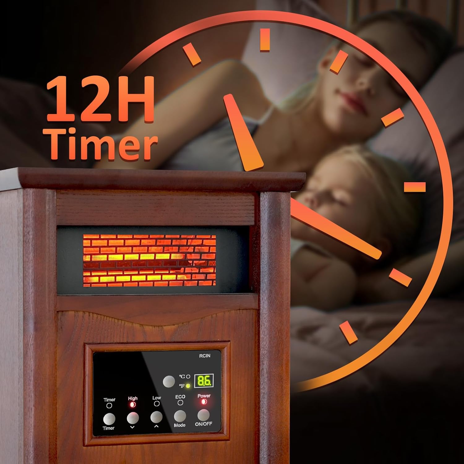 Lifeplus 1500W Electric Infrared Space Heater, Quartz Heater for Indoor Use, Tip-Over & Overheat Protection with Remote Control, 3 Heat Settings, 12H Timer for Large Room Basement Heating