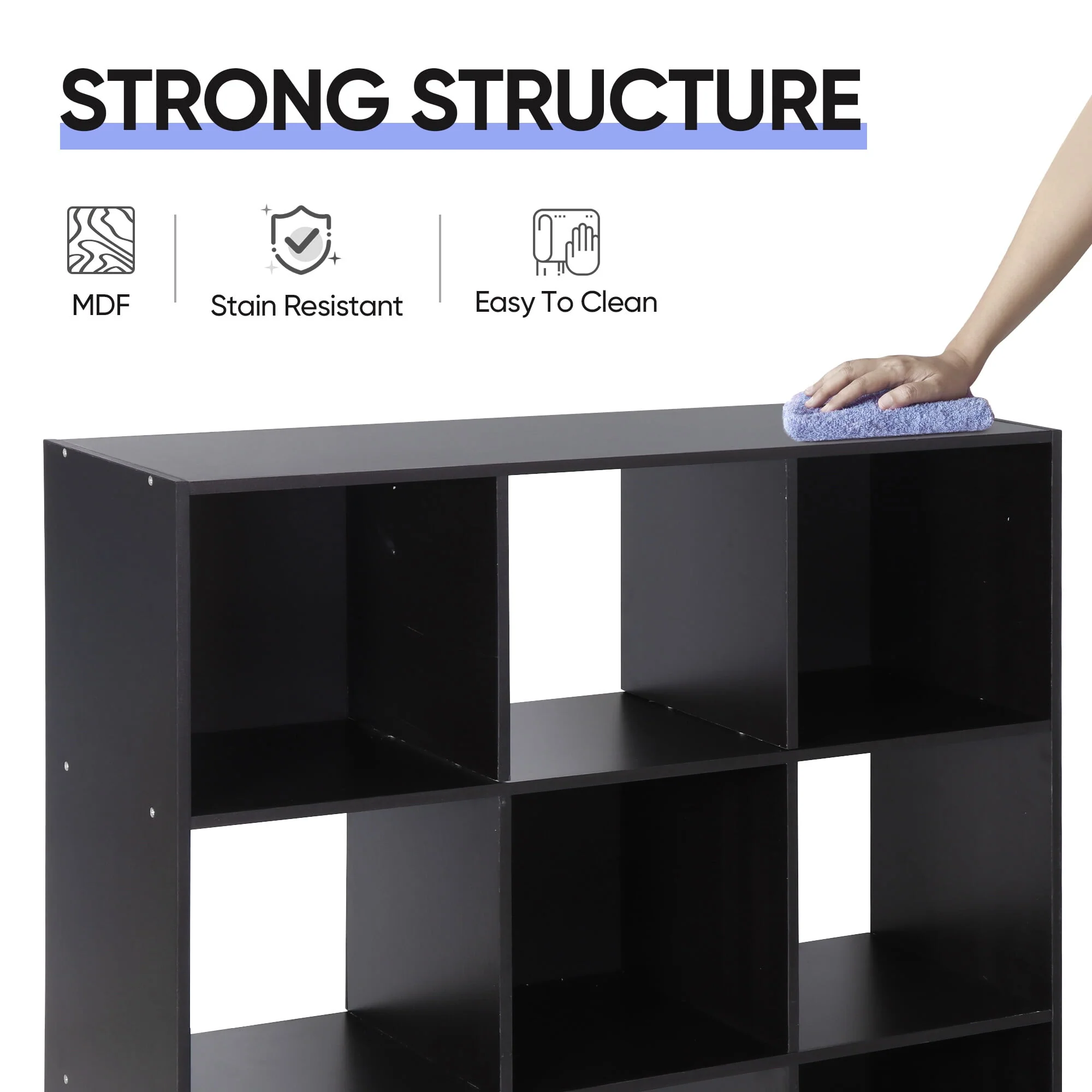 ZENY 9 Cubes Wooden Cube Organizer Bookcase Cubecials Cabinet Storage (Black)