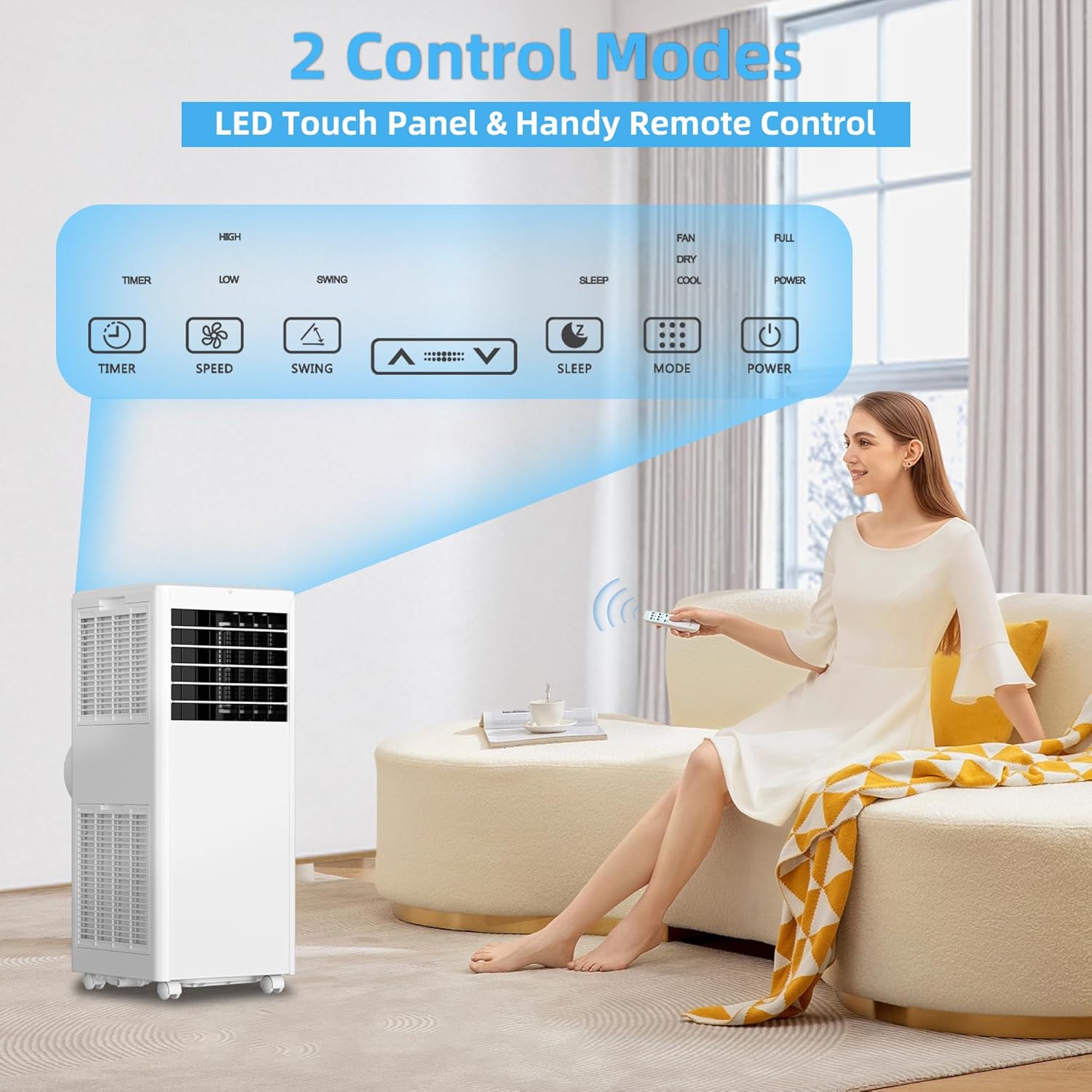 8000 BTU Portable Air Conditioners Cools 350 Sq.Ft. 3-in-1 Portable AC Units for Rooms with Remote Control/Sleep Mode/24H Timer, AC Unit for Bedroom Apartment, Window Kit Included