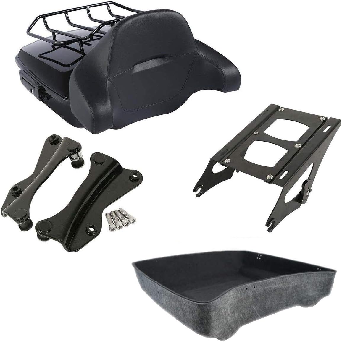 TCMT 10.7" Tour Pack Trunk W/Backrest Pad Mounting Rack For Harley Road King Glide 2014-2022